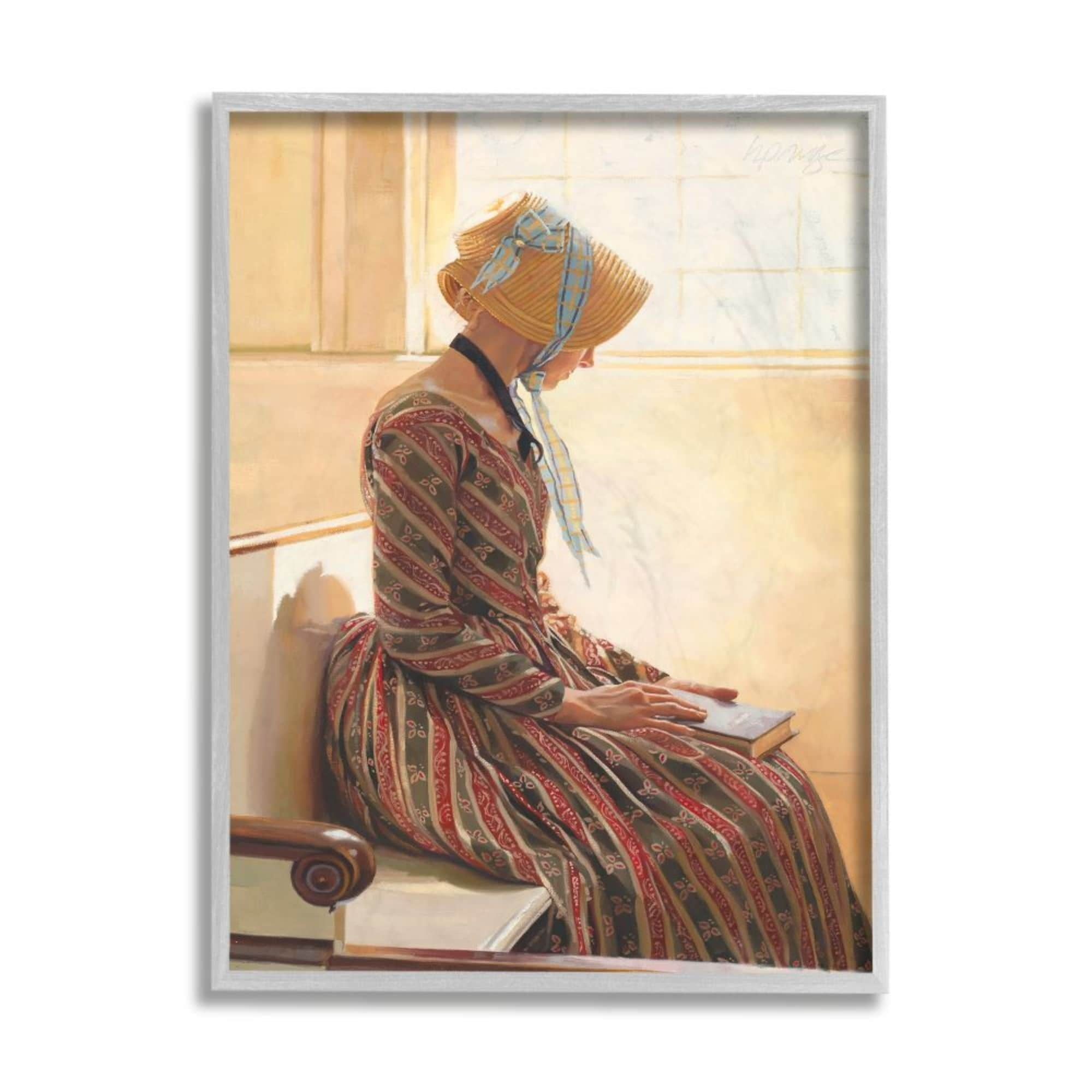 Stupell Industries Female in Traditional Clothing with Book Paintings Gray Framed Art Print Wall Art, 11x14, by Heide Presse