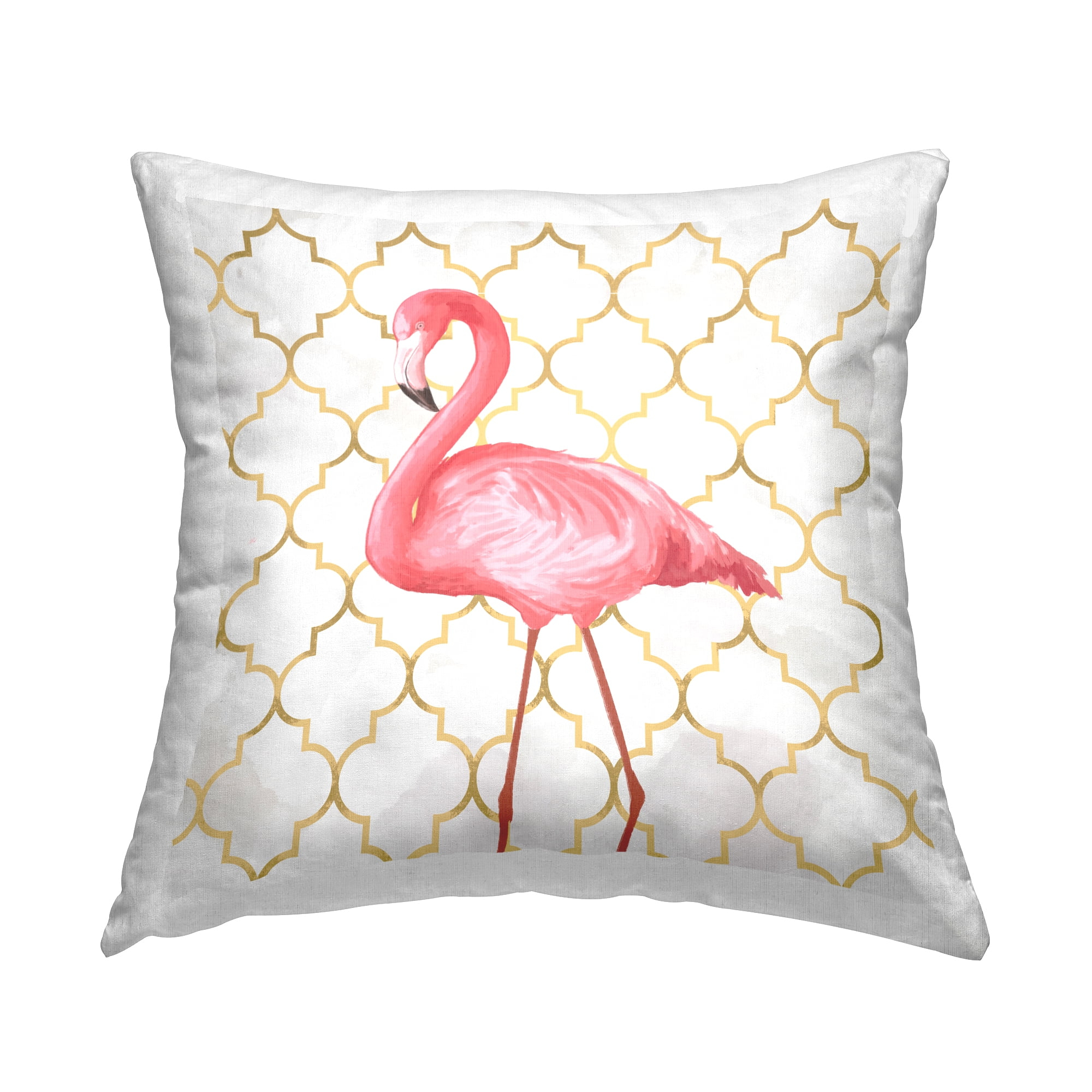 Stupell Industries Flamingo Animal Chic Gold Deco Pattern Tropical Pink,18 x 7 x 18 Decorative Pillows