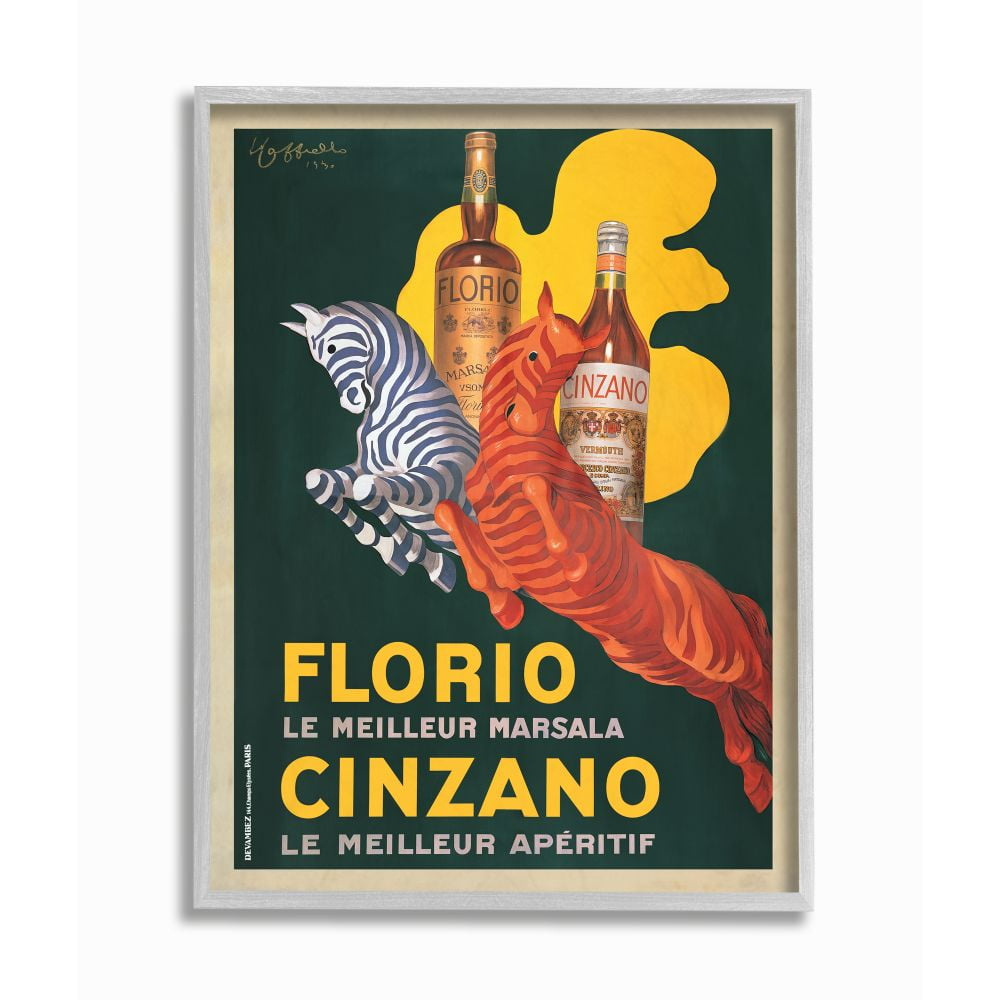 Stupell Industries Florio Cinzano Vintage Poster Drink Design Graphic Art Gray Framed Art Print Wall Art, 16x20, by Marcello Dudovich