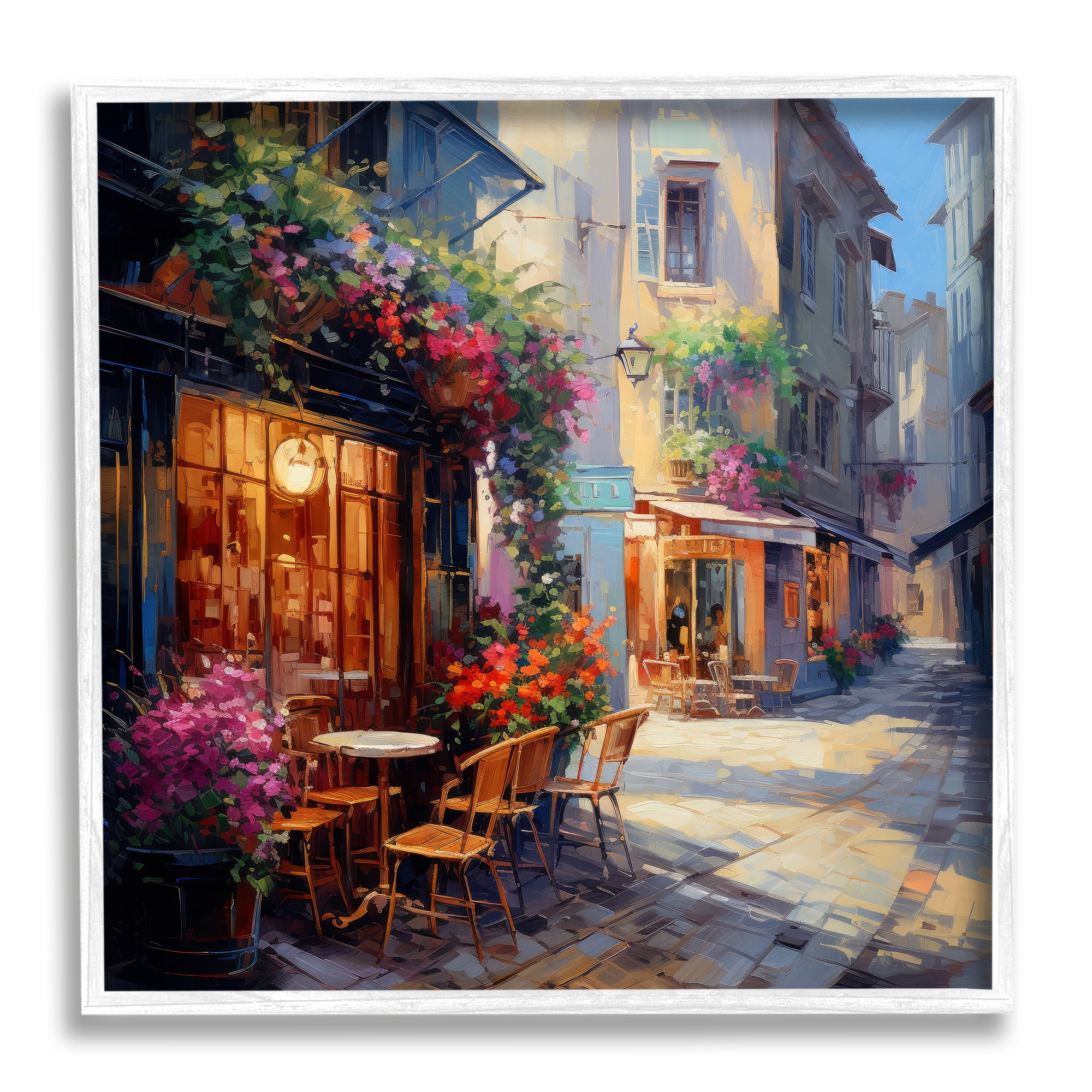 Stupell Industries French Neighborhood Cafe Travel & Places Painting White Framed Art Print Wall Art, 12 x 12