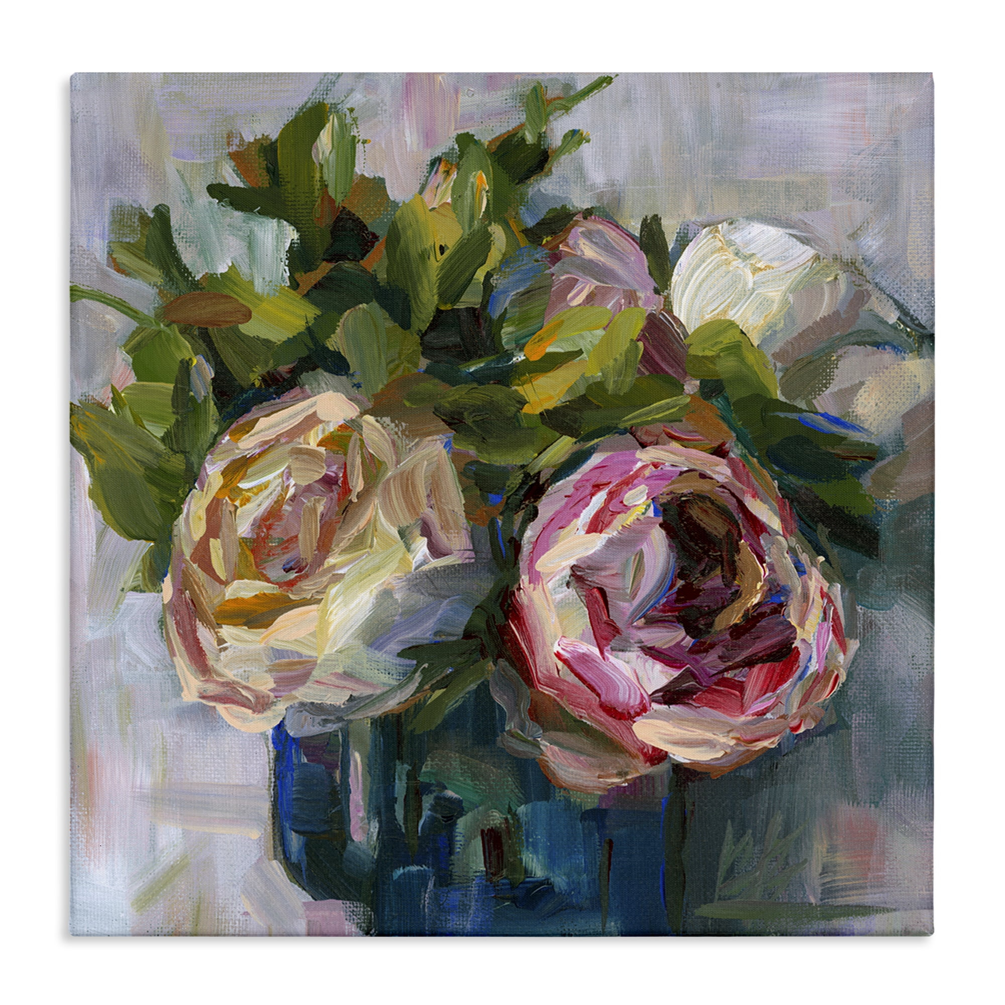 Stupell Industries Full Ranunculus Blooms Botanical & Floral Painting Gallery Wrapped Canvas Art Print Wall Art, 17 x 17