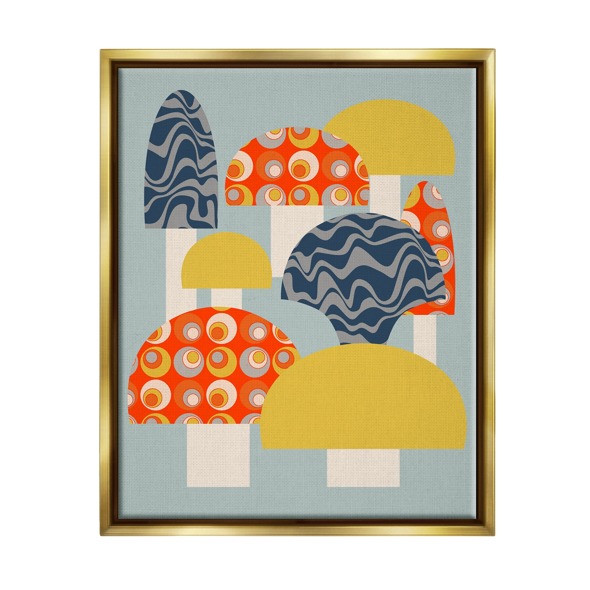 Stupell Industries Fun Patterned Mushrooms Botanical & Floral Painting Gold Floater Framed Canvas Art Print Wall Art, 17 x 21