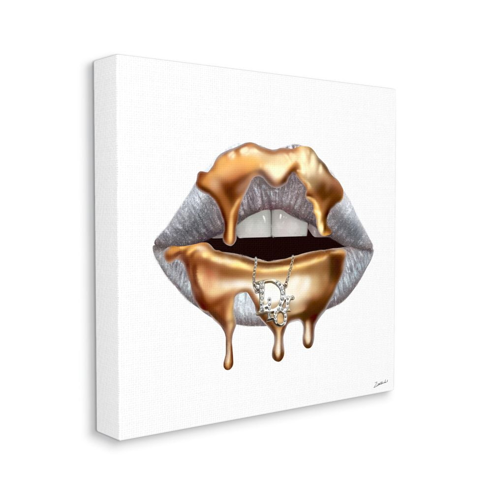 Stupell Industries Glam Silver Lip Portrait Fashion With Gold Drip Designed by Ziwei Li