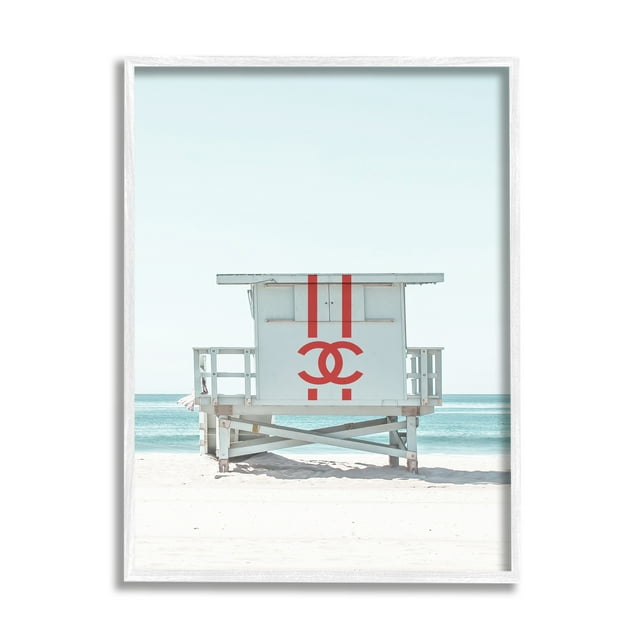 Stupell Industries Glam Summer Beach Hut Nature Painting White Framed Art Print Wall Art, 16 x 20