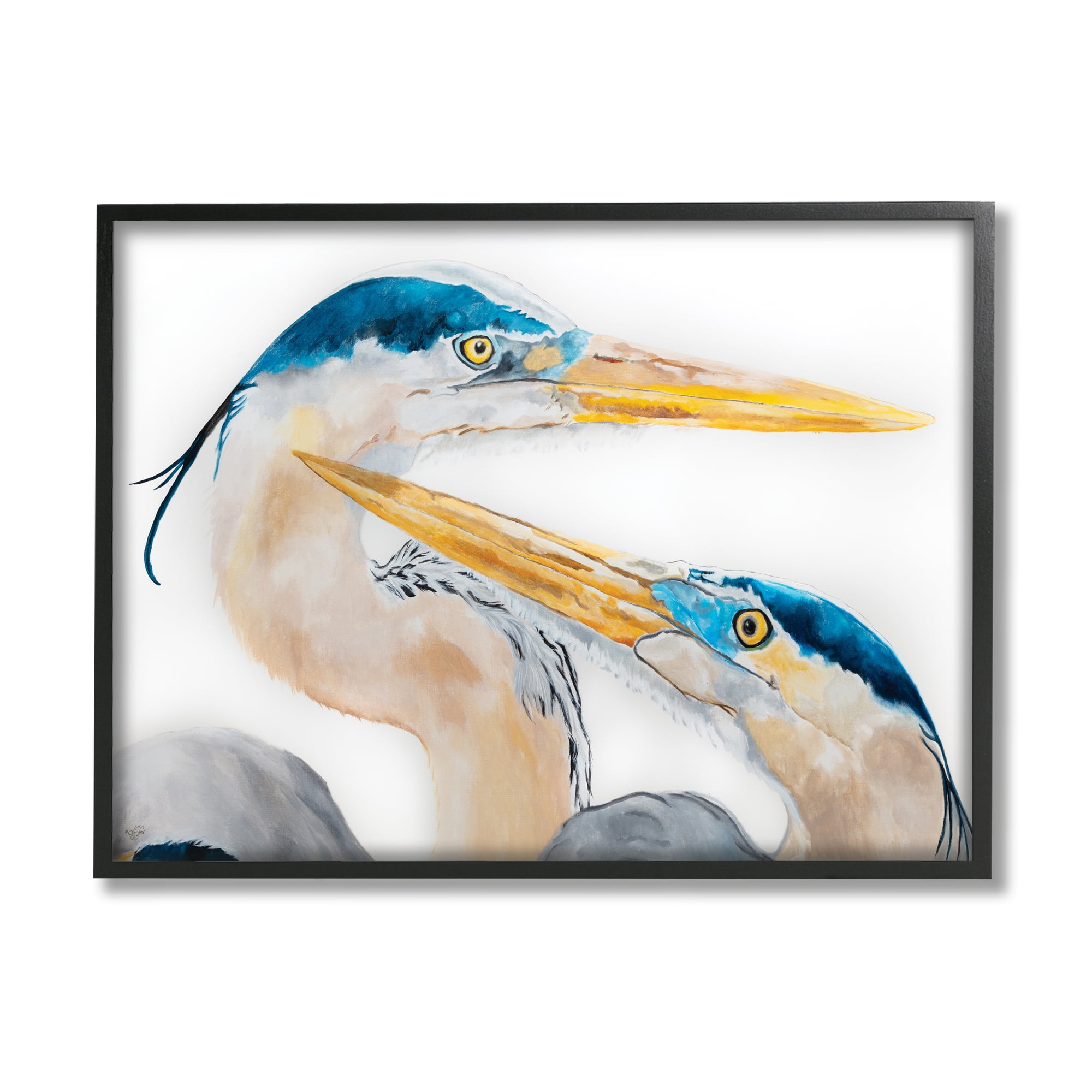 Stupell Industries Great Blue Heron Pairing Bird Waterfowl Pair Portrait Graphic Art Black Framed Art Print Wall Art, 11x14, by Diane Fifer
