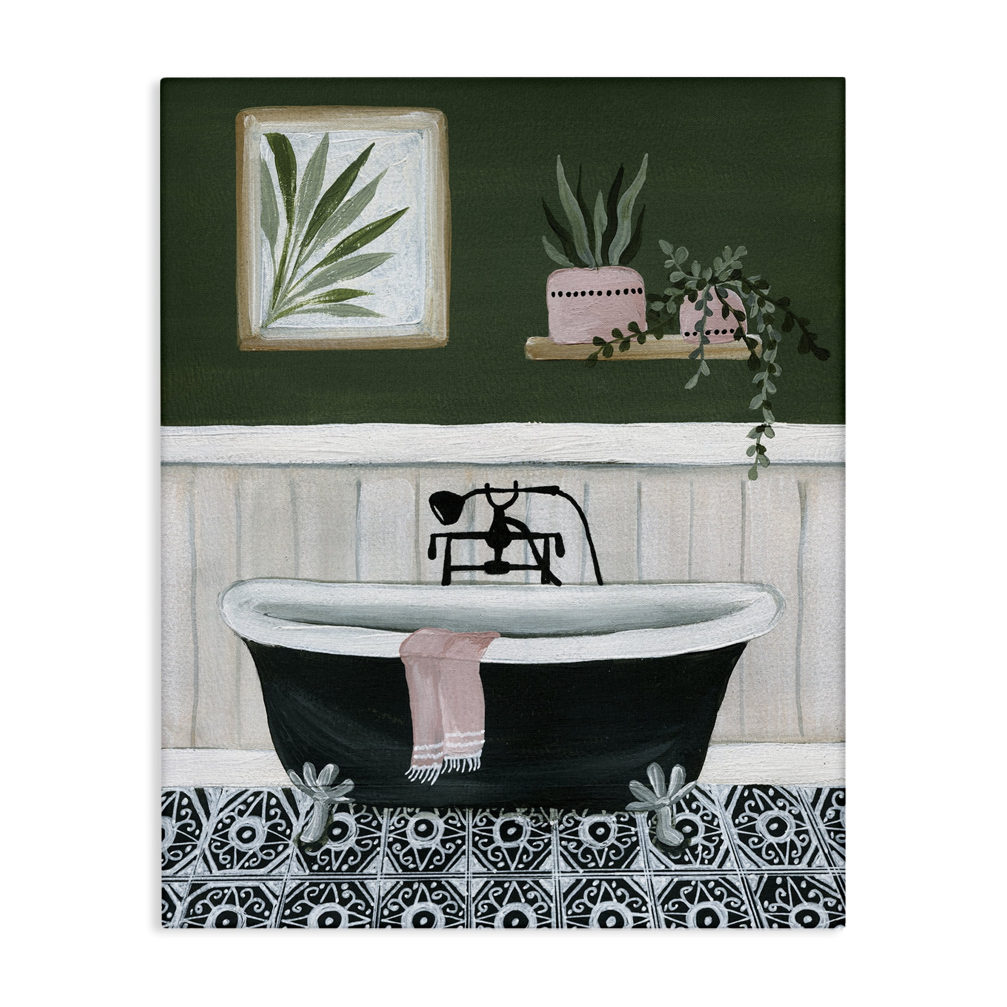 Stupell Industries Green Bathroom Scene Typography Painting Gallery Wrapped Canvas Art Print Wall Art, 16 x 20