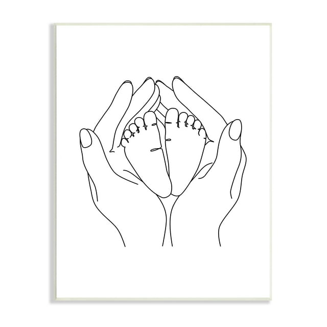 Stupell Industries Hands Holding Baby Feet Minimal Line Drawing, 10 x 15, Designed by JJ Design House LLC
