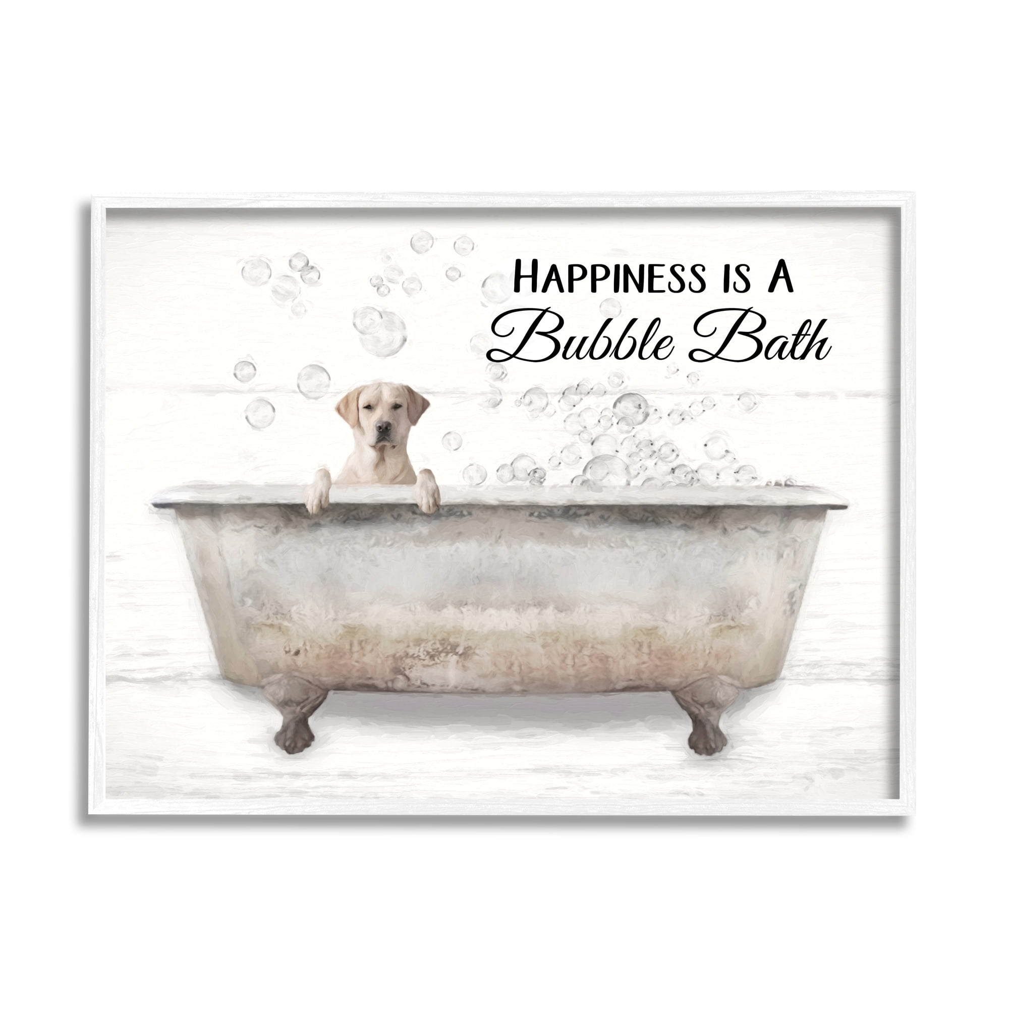 Stupell Industries Happiness Is A Bubble Bath Dog In Tub Word Design, 11 x 14,Design by Lori Deiter
