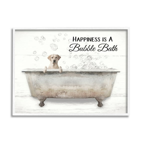 Stupell Industries Happiness Is A Bubble Bath Dog In Tub Word Design, 11 x 14,Design by Lori Deiter