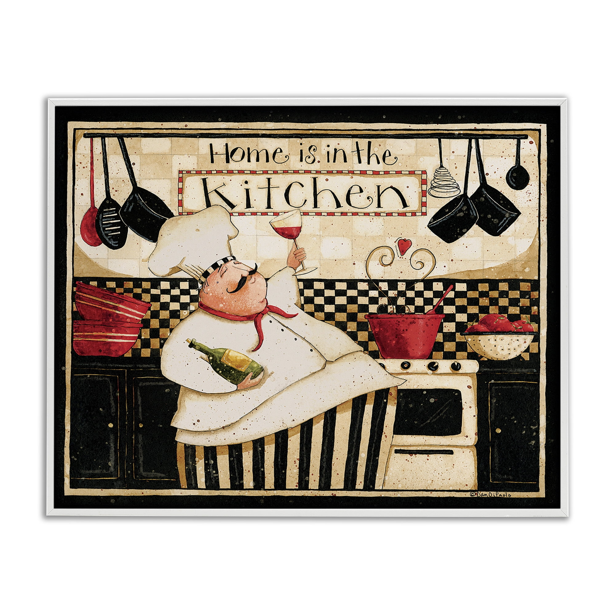 Stupell Industries Happy Chef Kitchen Phrase Food & Beverage Painting White Framed Art Print Wall Art, 14 x 11