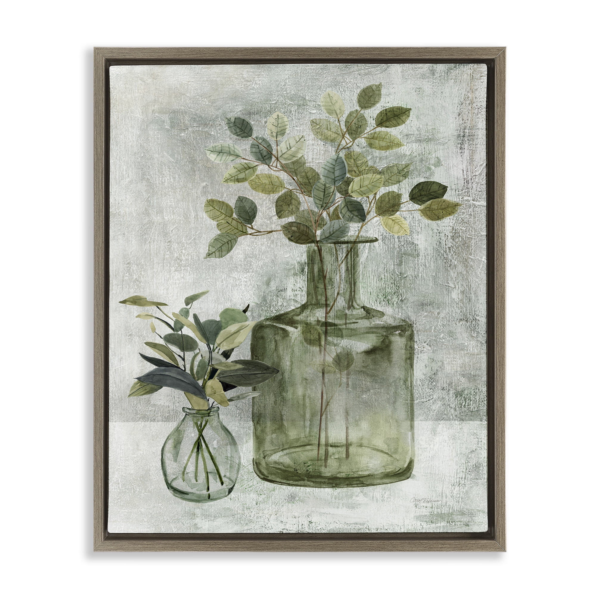 Stupell Industries Herbal Plants with Green Leaves Botanical & Floral Painting Brown Floater Framed Canvas Art Print Wall Art, 17 x 21