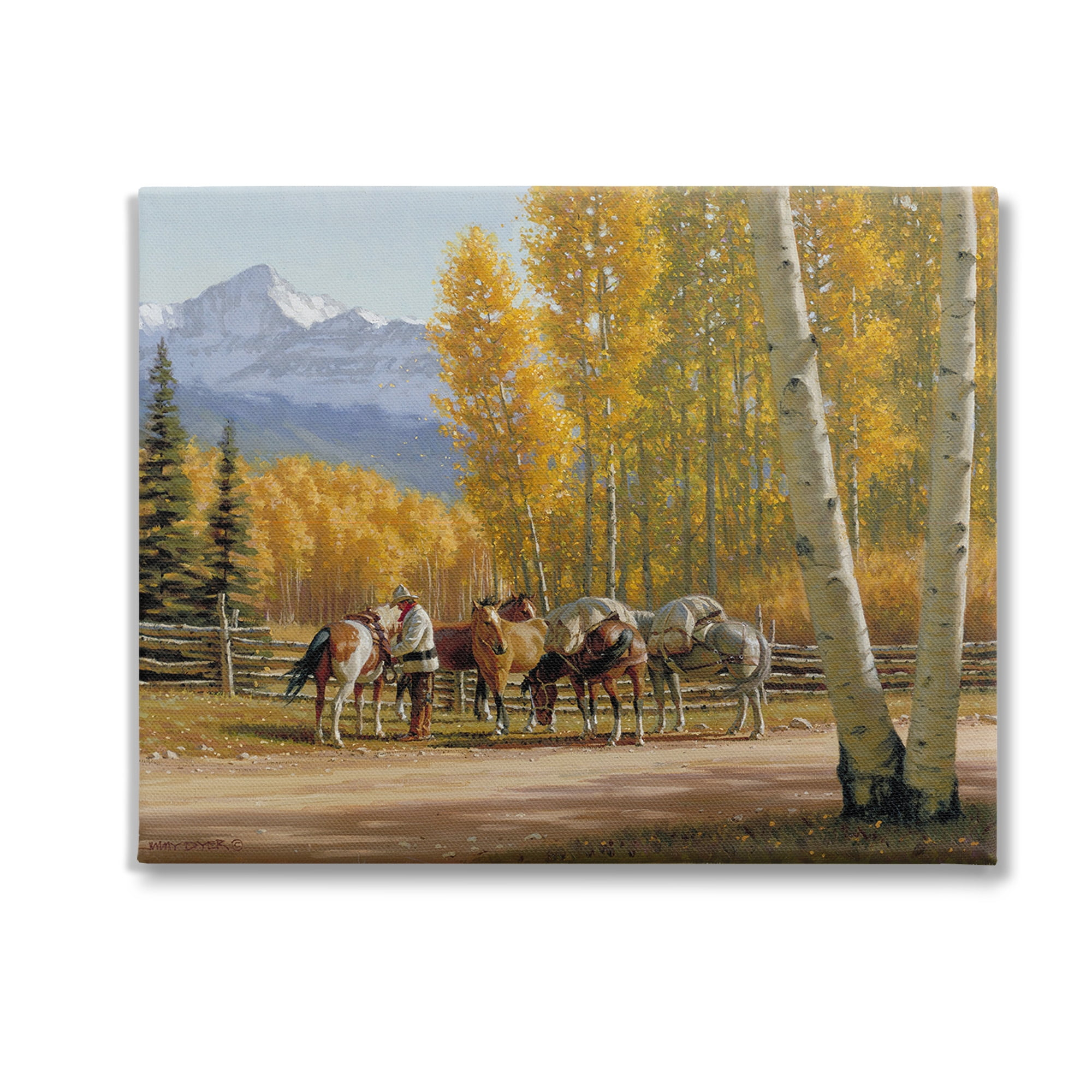 Stupell Industries Horses with Fall Foliage Landscape Painting Gallery Wrapped Canvas Art Print Wall Art, 20 x 16