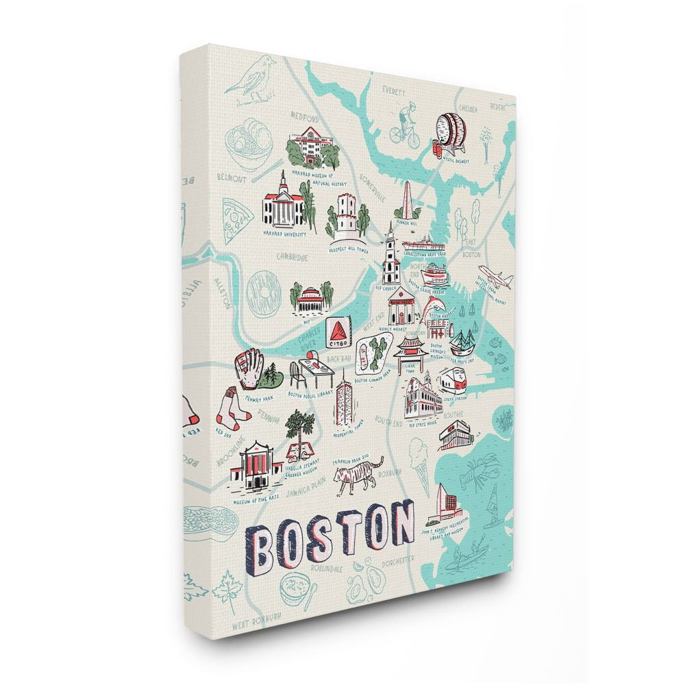 Stupell Industries Illustrative Map of Boston Massachusetts Landmarks Designed by Ziwei Li