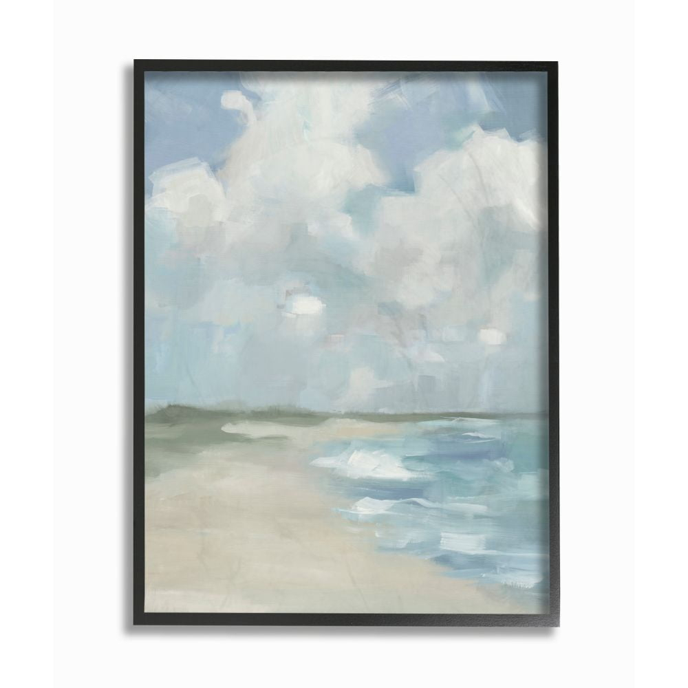 Stupell Industries Impressionist Neutral Blue Green Beach Ocean Painting Framed Wall Art by Third and Wall