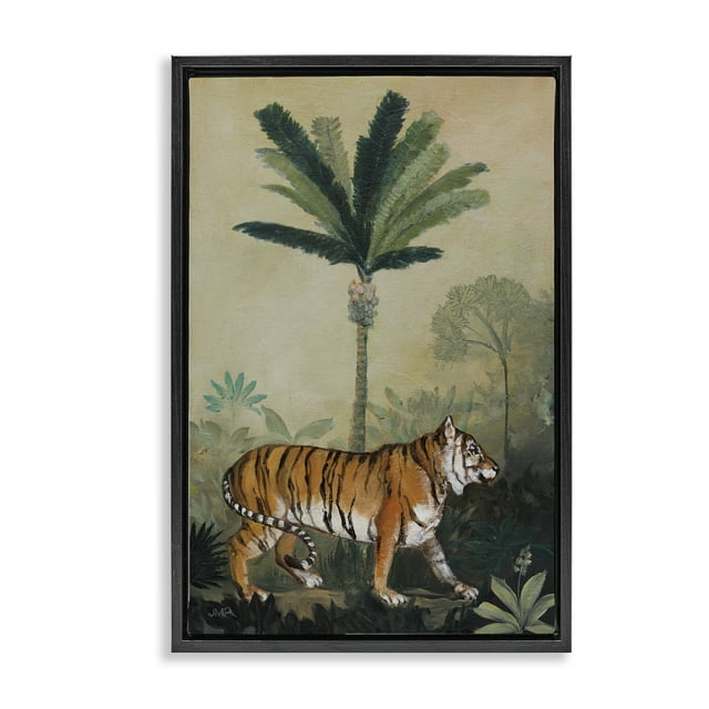 Stupell Industries King Of Jungle Tiger Landscape Painting Black Floater Framed Canvas Art Print Wall Art, 21 x 31