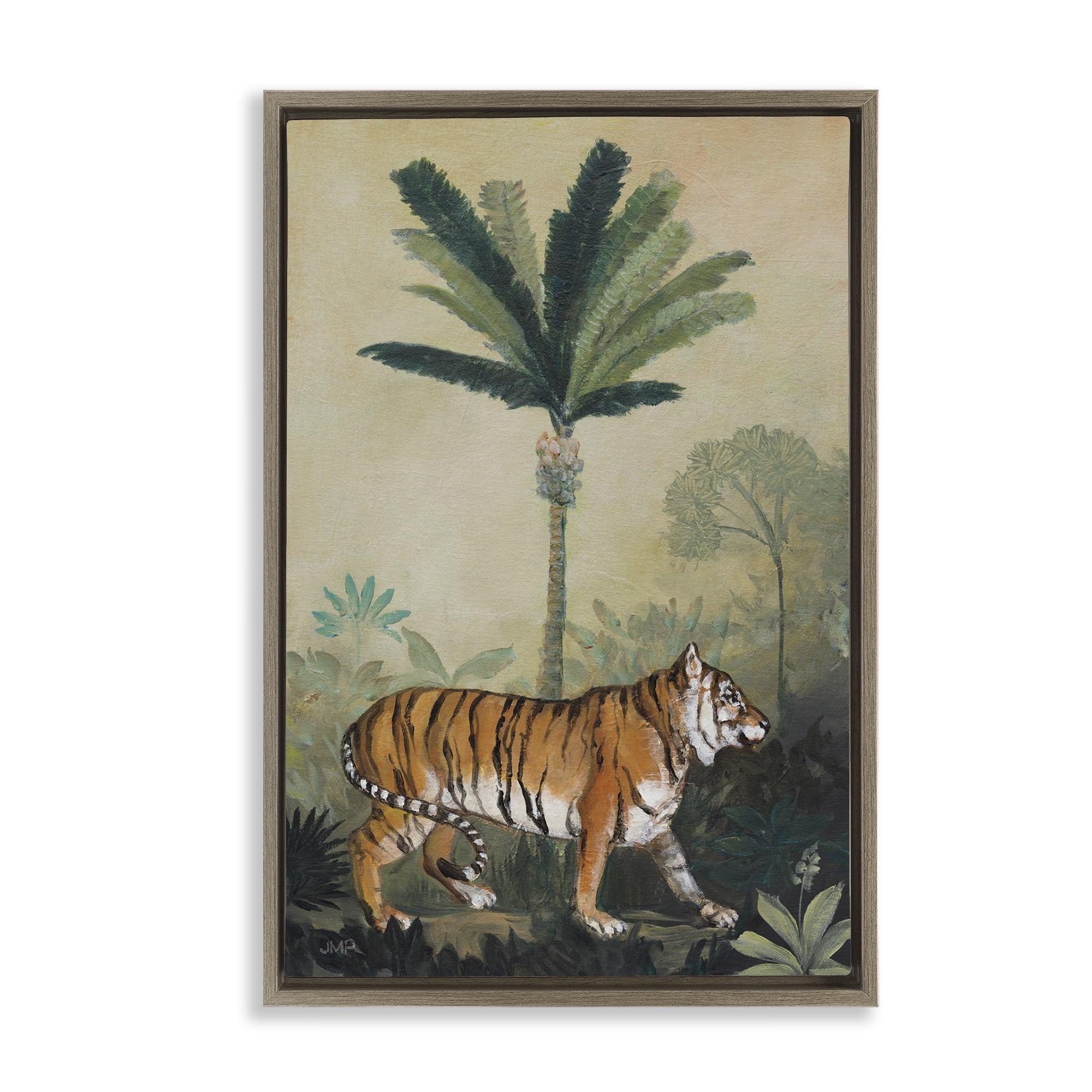 Stupell Industries King Of Jungle Tiger Landscape Painting Brown Floater Framed Canvas Art Print Wall Art, 17 x 25