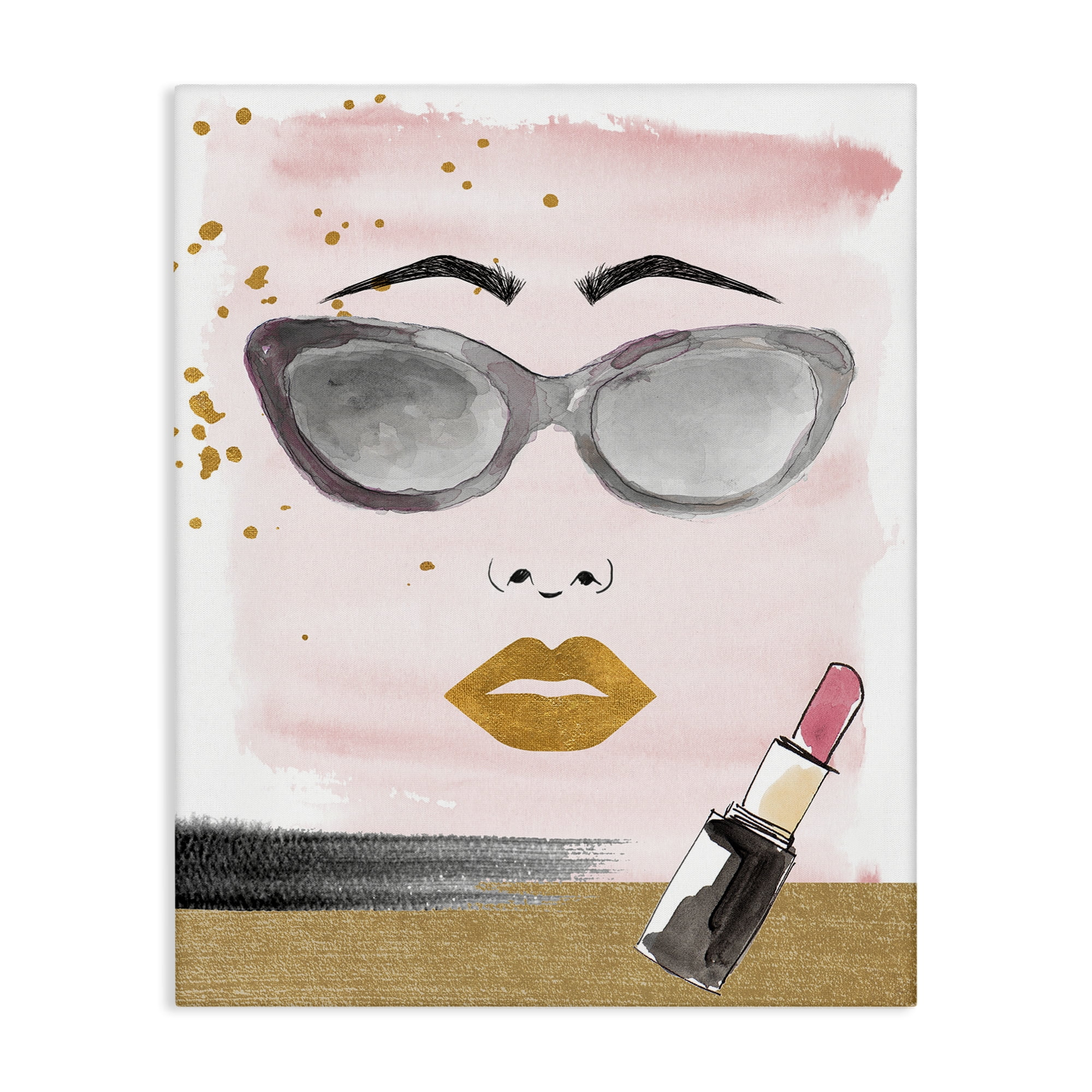 Stupell Industries Lipstick & Glam Face Novelty Painting Gallery Wrapped Canvas Art Print Wall Art, 16 x 20