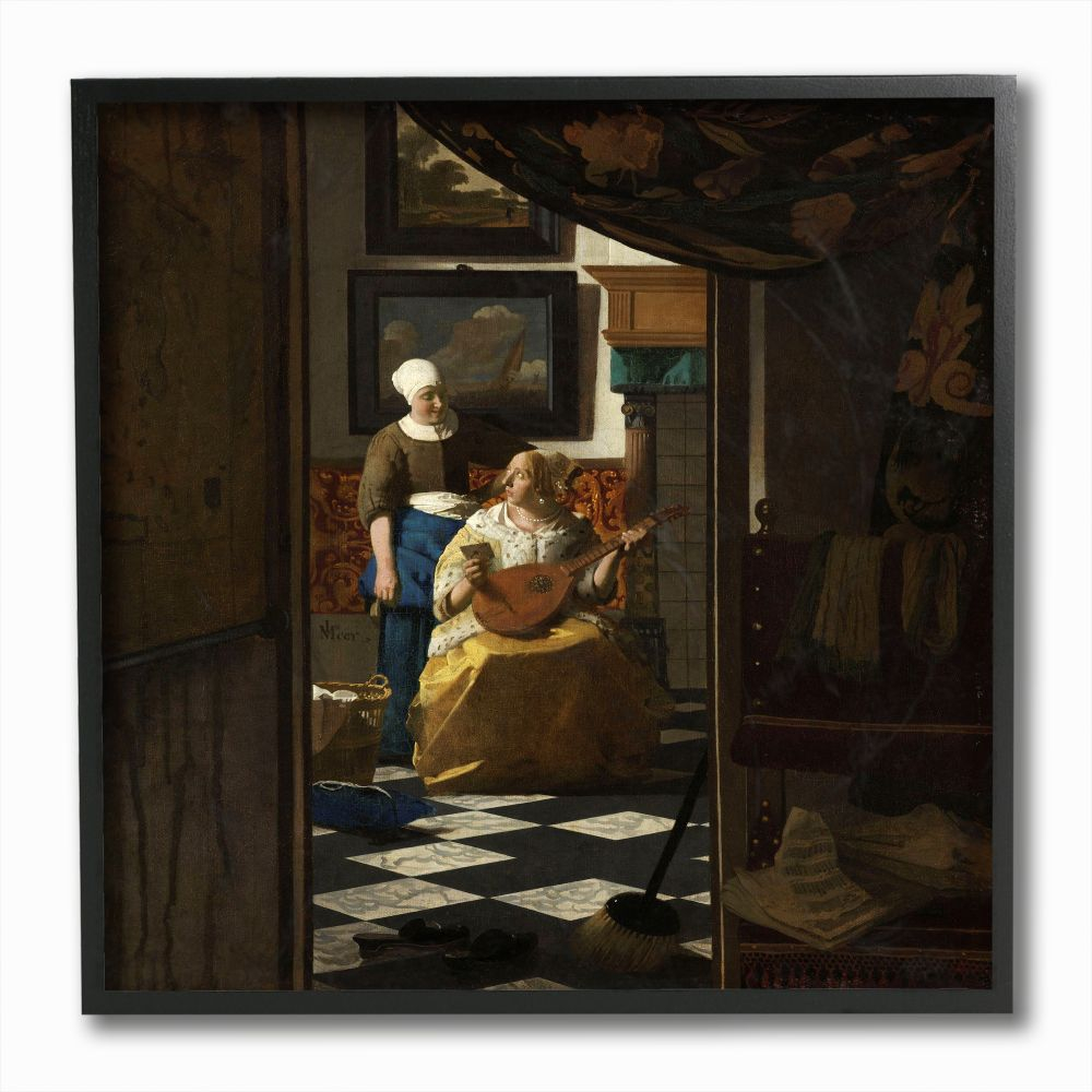 Stupell Industries Love Letter Renaissance Woman Vermeer Classical Painting Black Framed Art Print Wall Art, 12x12, by Johannes Vermeer