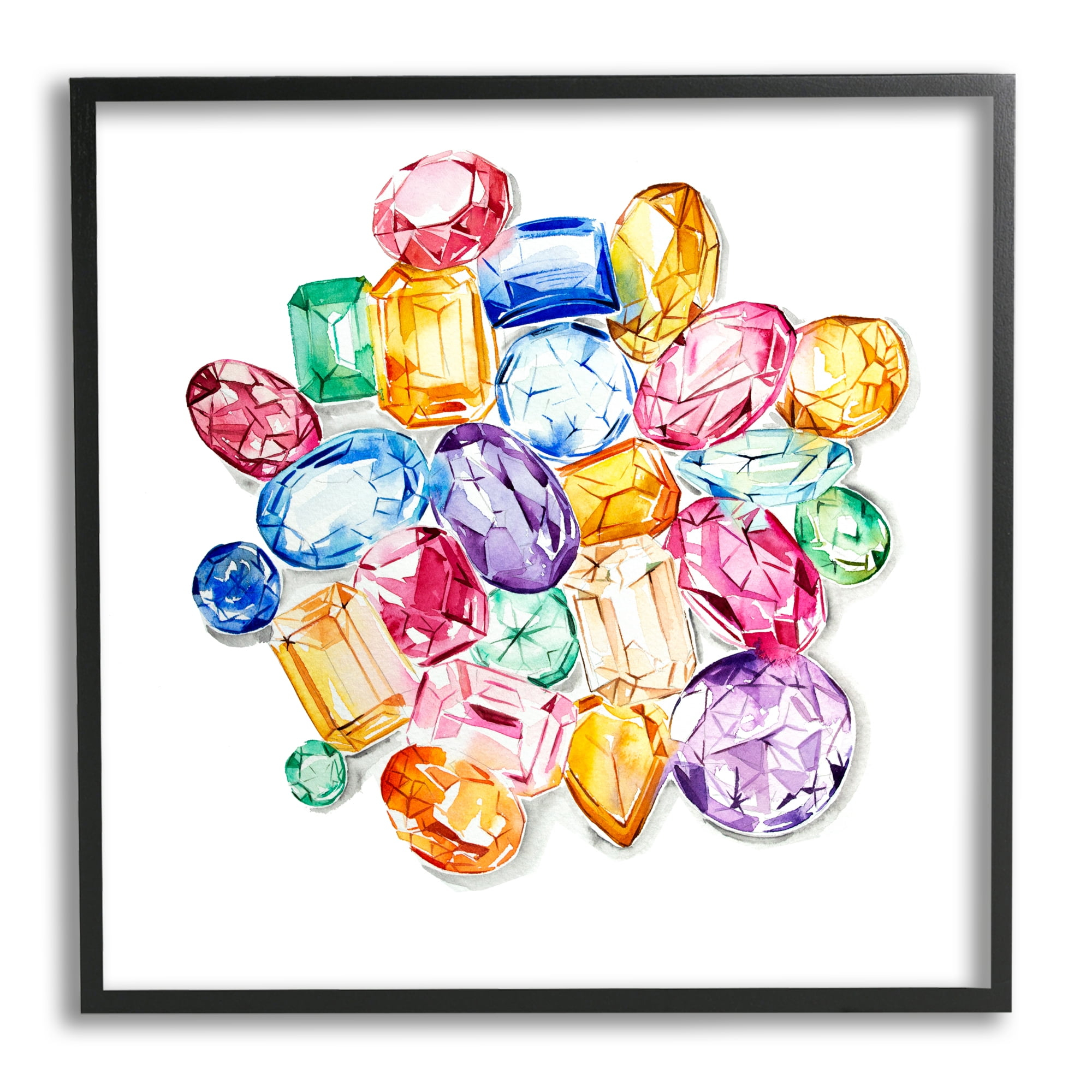 Stupell Industries Luxury Fashion Gemstones Abstract Painting Black Framed Art Print Wall Art, 24 x 24