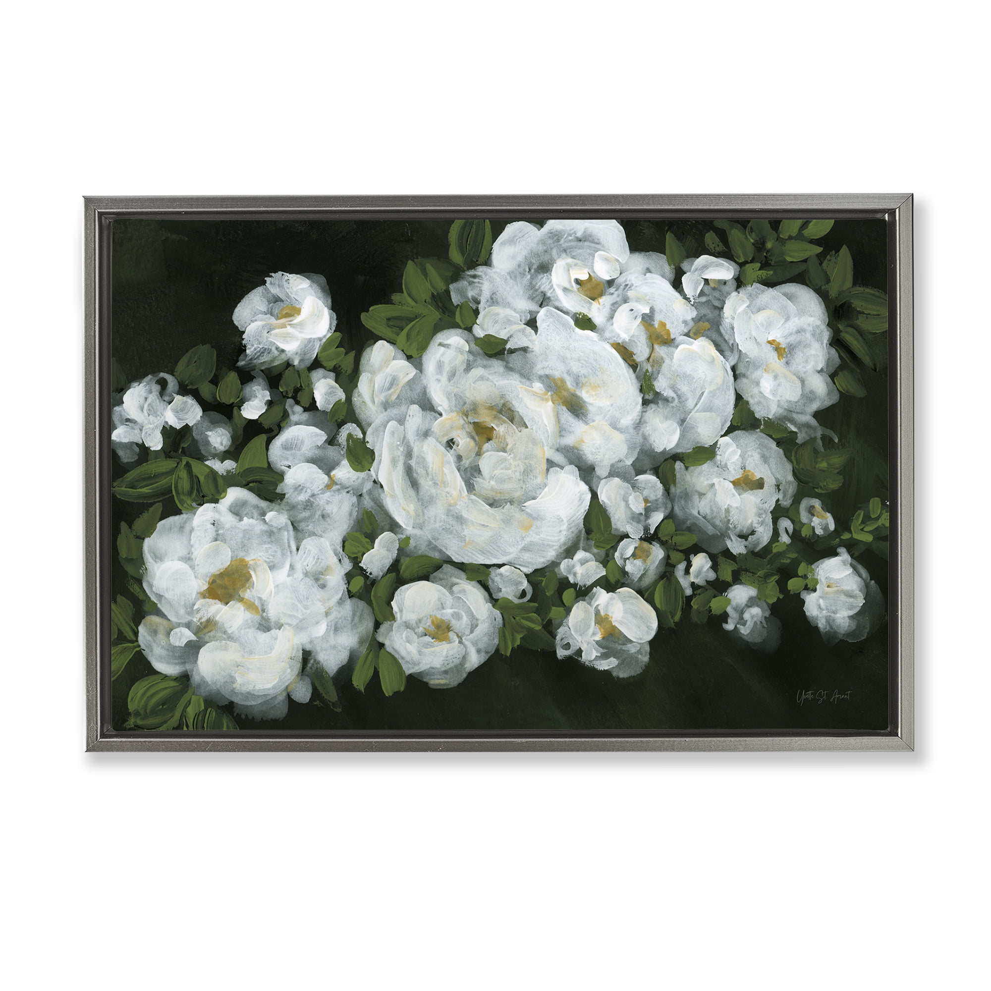 Stupell Industries Midnight Blooming Roses Botanical & Floral Painting Gray Floater Framed Art Print Wall Art, 25 x 17