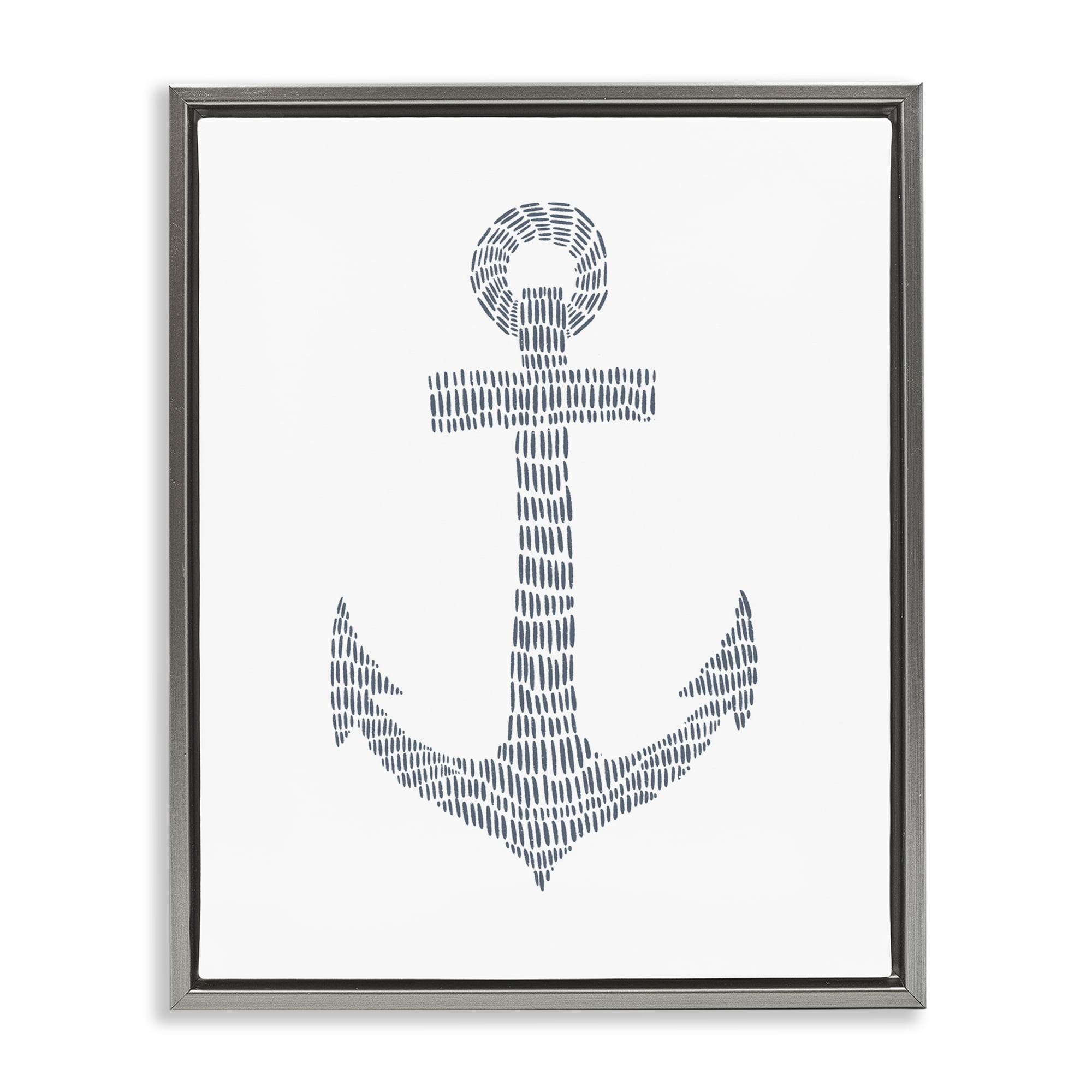 Stupell Industries Minimal Nautical Anchor Coastal Painting Gray Floater Framed Canvas Art Print Wall Art, 17 x 21