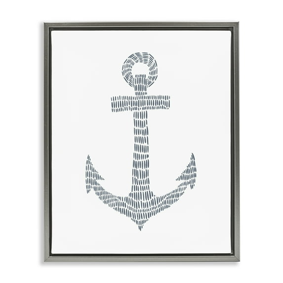 Stupell Industries Minimal Nautical Anchor Coastal Painting Gray Floater Framed Canvas Art Print Wall Art, 17 x 21