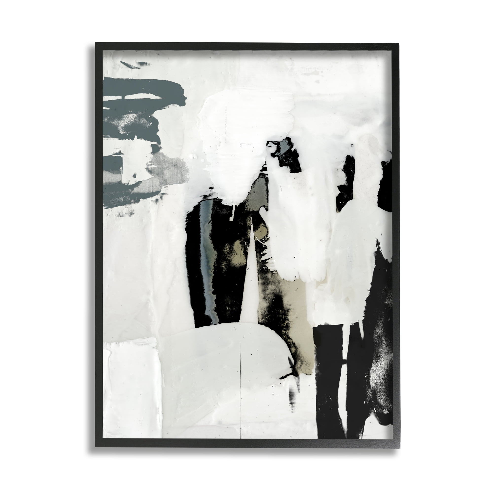 Stupell Industries Modern Industrial Abstraction Distressed Layered Tones Black Grey Abstract Painting Black Framed Art Print Wall Art, 24 x 30