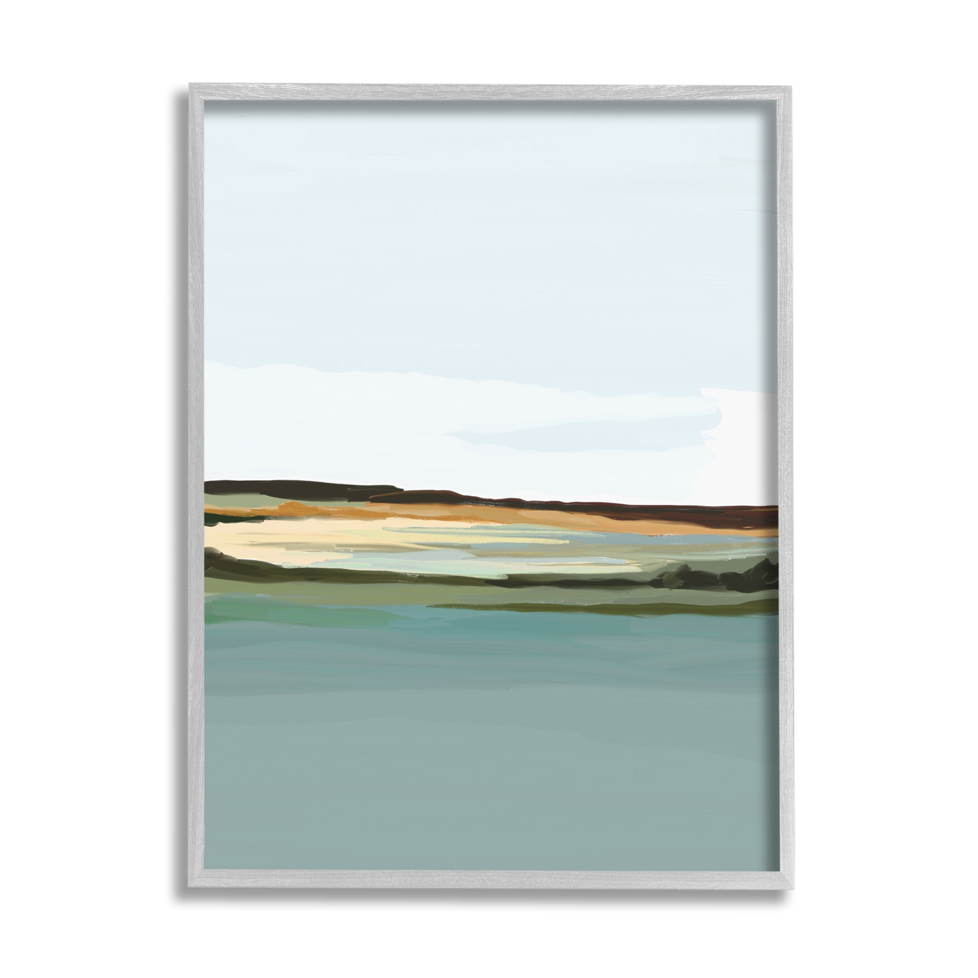 Stupell Industries Modern Lake Shore Abstract Painting Gray Framed Art Print Wall Art, 11 x 14