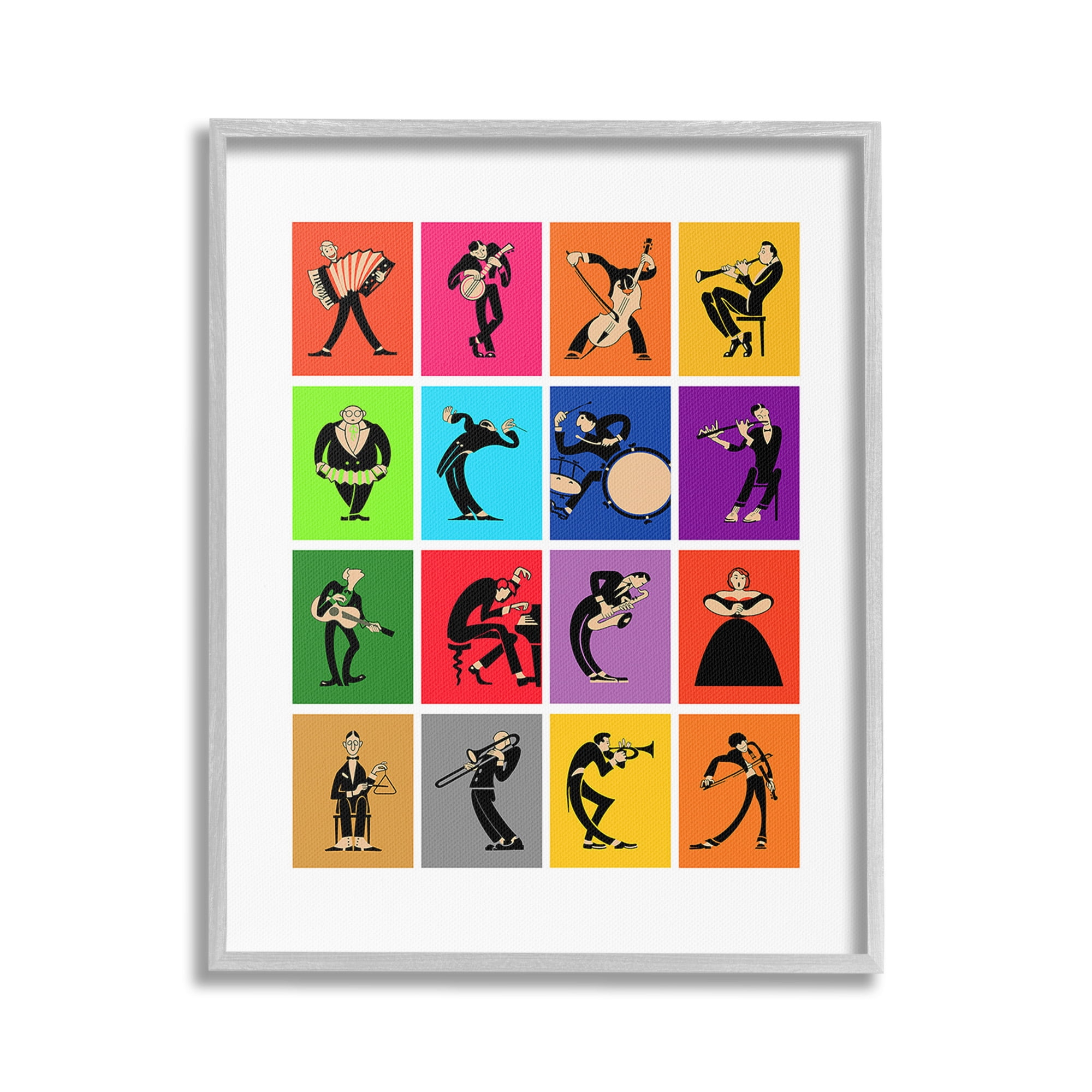 Stupell Industries Modern Orchestra Musicians Novelty Painting Gray Framed Art Print Wall Art, 16 x 20