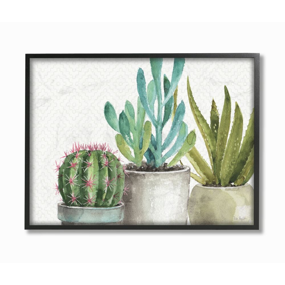 Stupell Industries Modern Succulents Pattern Green Grey Watercolor Painting Framed Giclee Texturized Art by Lisa Audit