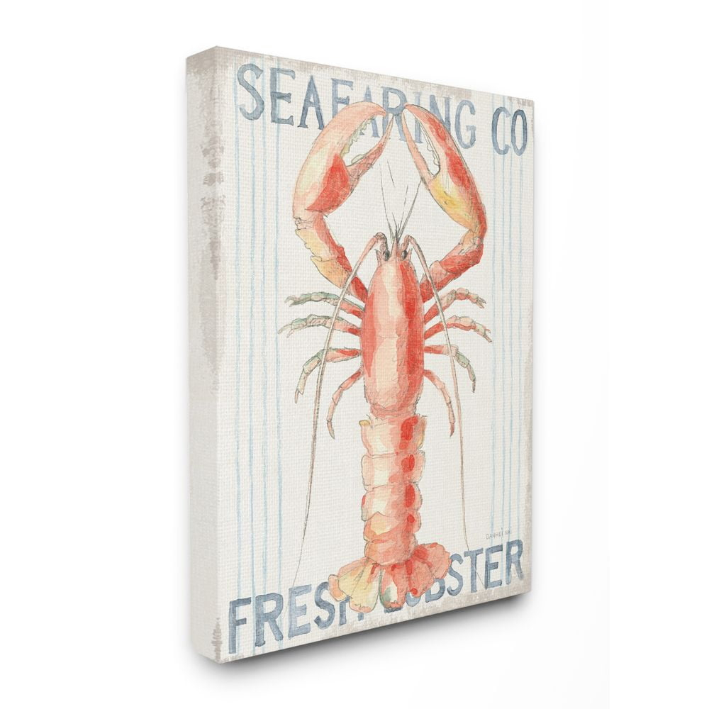 Stupell Industries Nautical Lobster Seafood Sign Blue Red Watercolor Canvas Wall Art Design by Danhui Nai, 16" x 20"