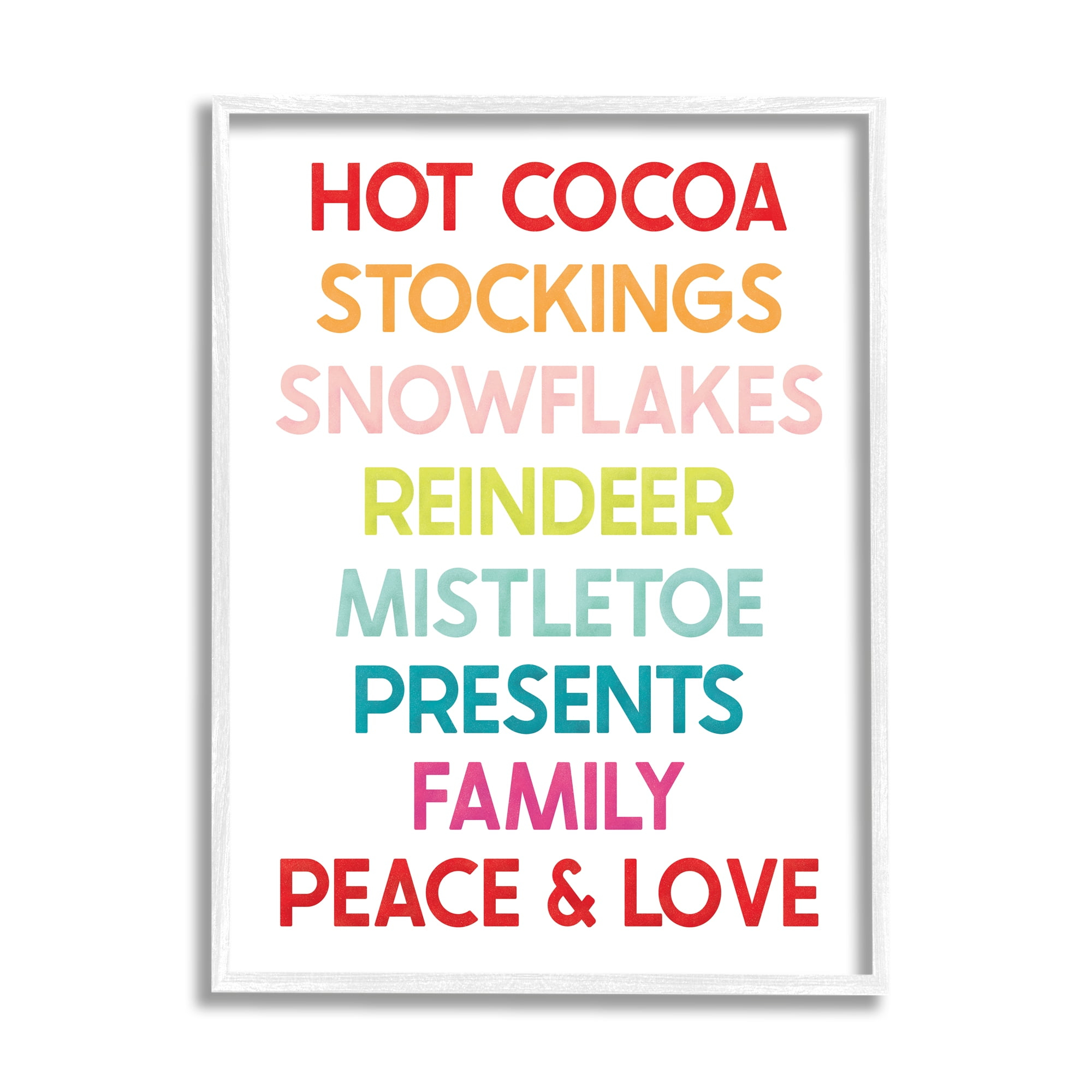Stupell Industries Peace & Love Rainbow Christmas List Holiday Painting White Framed Art Print Wall Art