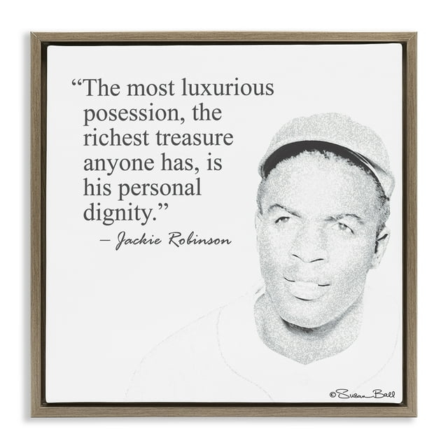 Stupell Industries Personal Dignity Jackie Robinson Quote Black and White Inspirational Painting Brown Floater Framed Canvas Art Print Wall Art, 25 x 25