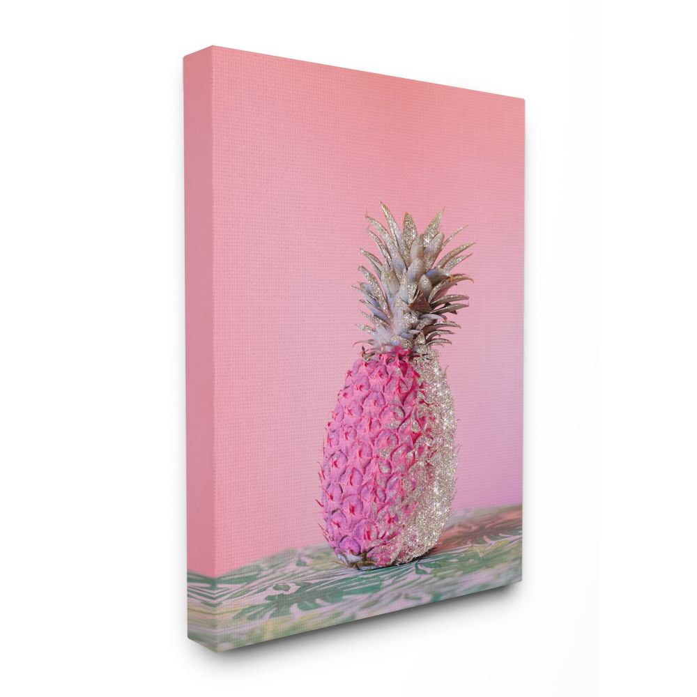 Stupell Industries Pink Glam Glitter Pineapple on Greenery Cloth Canvas Wall Art Design by Ziwei Li, 16" x 20"