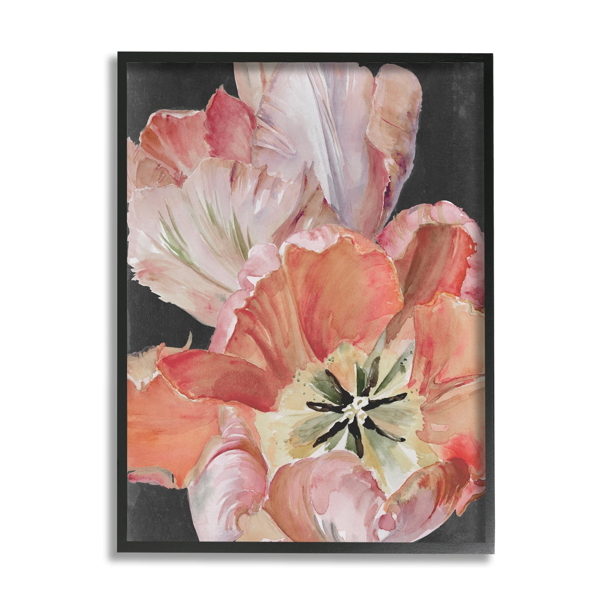 Stupell Industries Pink Hibiscus Petals Blooming Botanical & Floral Painting Black Framed Art Print Wall Art