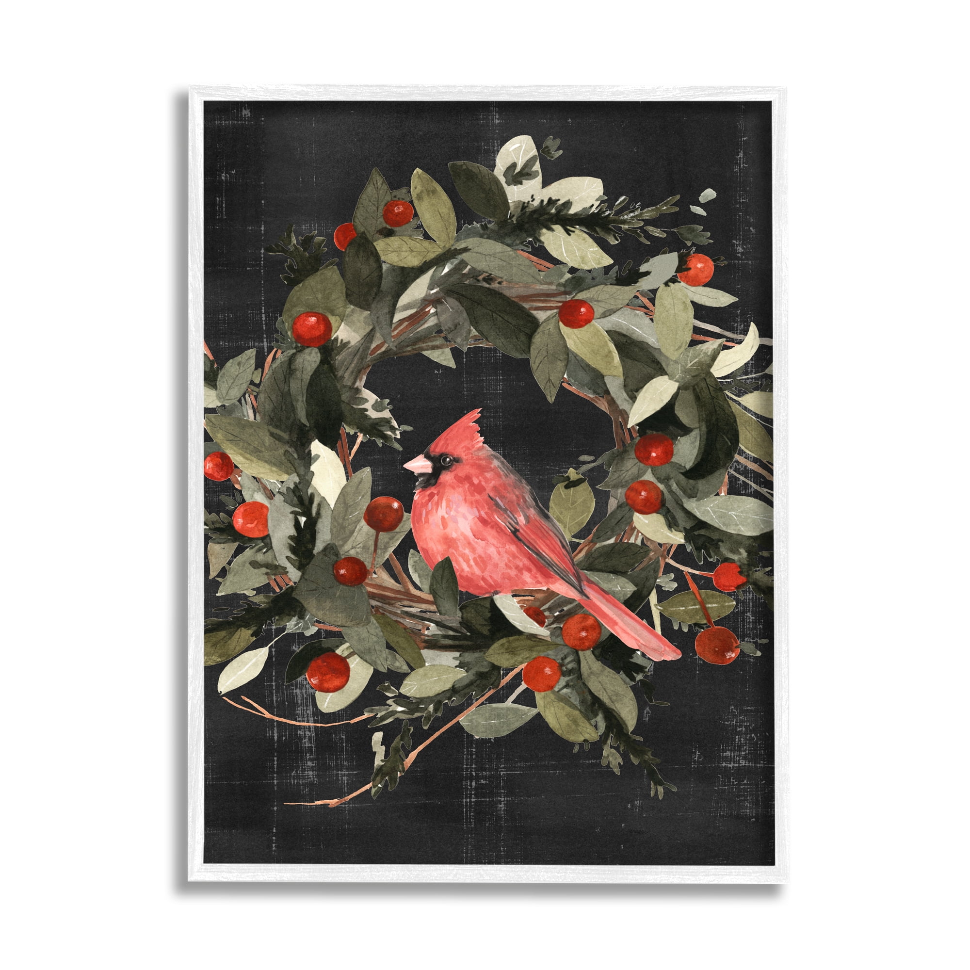 Stupell Industries Red Cardinal In Wreath Design Painting Framed Art Print Wall Art, 24x30, By Emma Scarvey