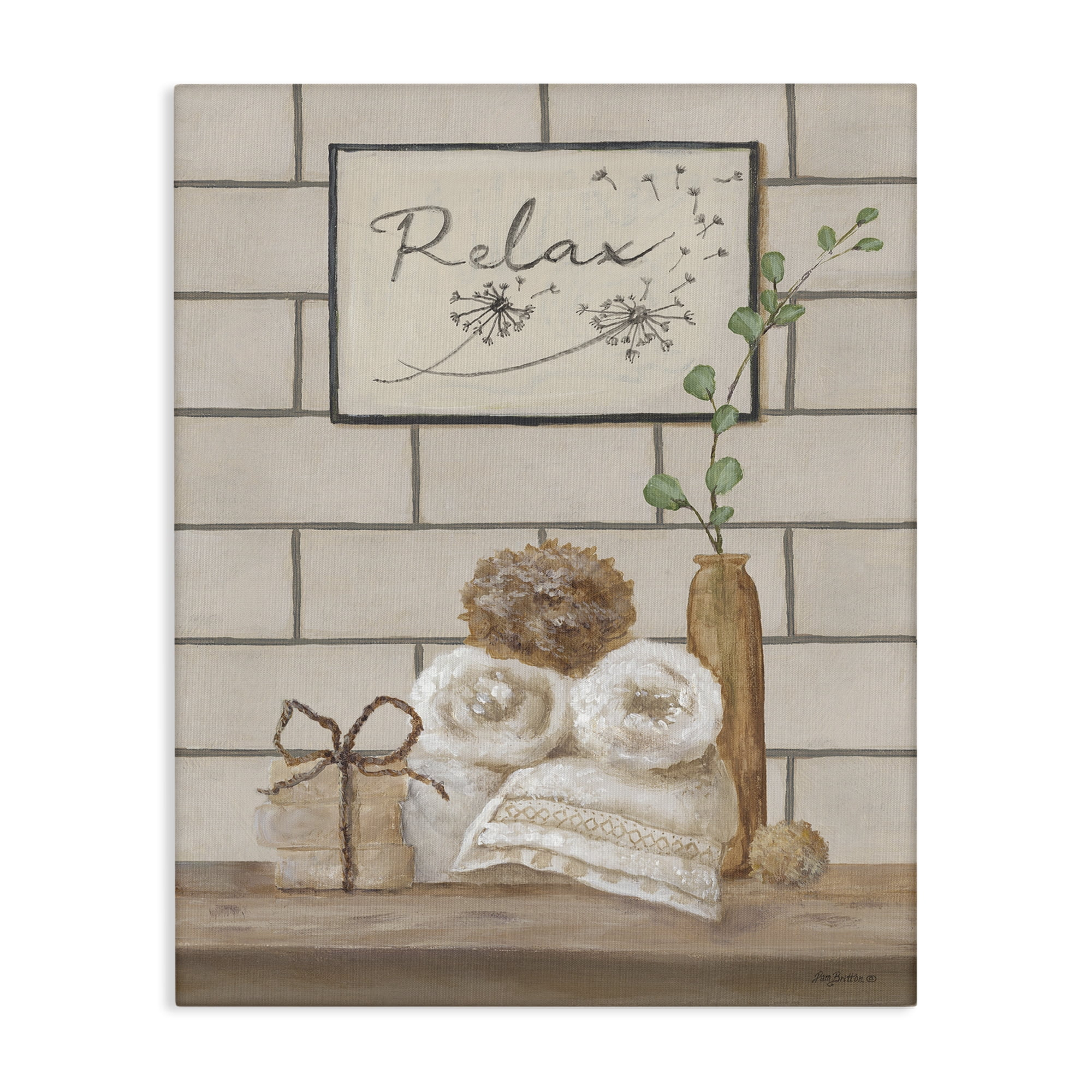 Stupell Industries Relax Bathroom Scene Typography Painting Gallery Wrapped Canvas Art Print Wall Art, 30 x 40