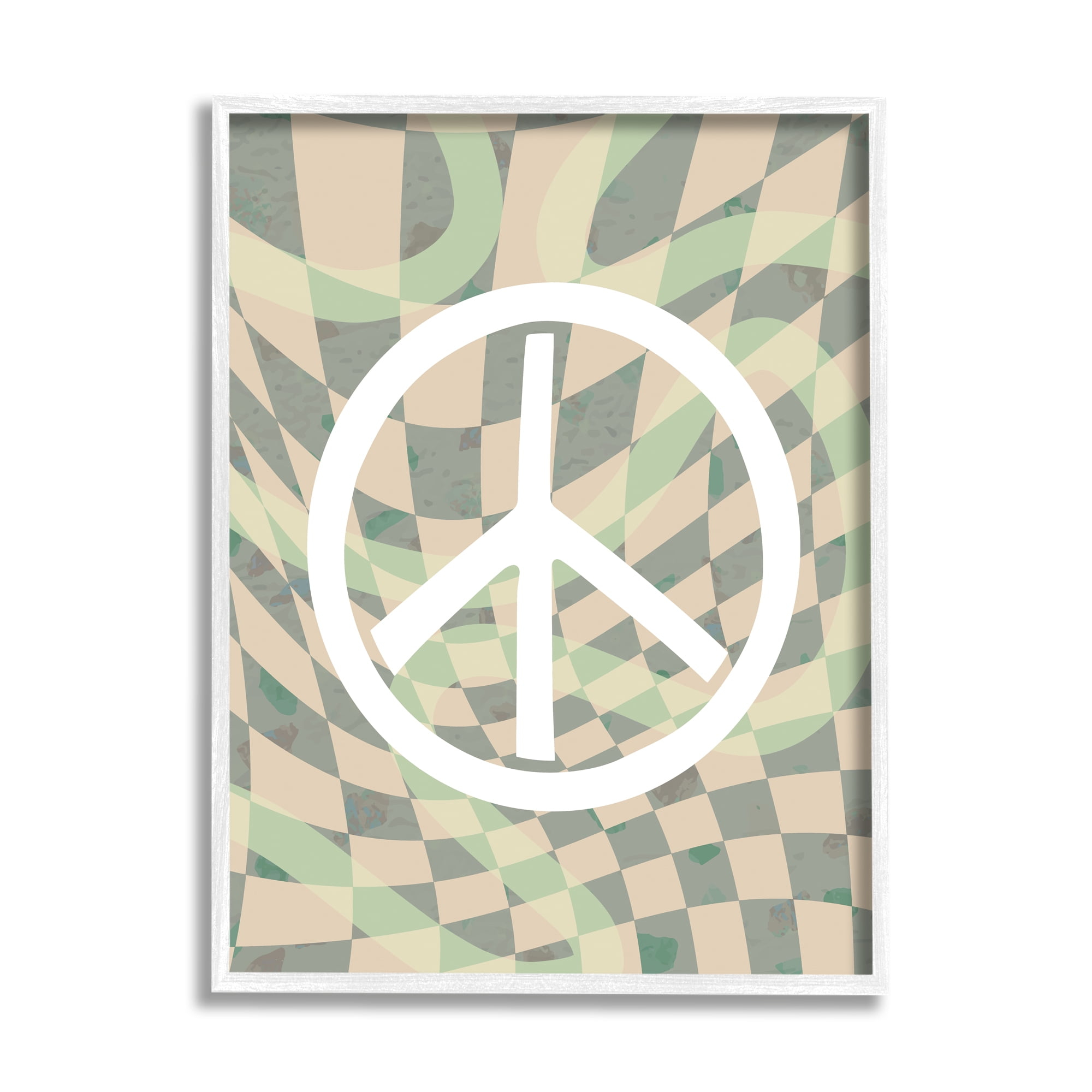 Stupell Industries Retro Peace Symbol Abstract Painting White Framed Art Print Wall Art, 16 x 20