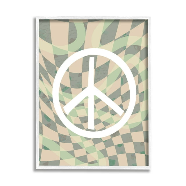 Stupell Industries Retro Peace Symbol Abstract Painting White Framed Art Print Wall Art, 16 x 20