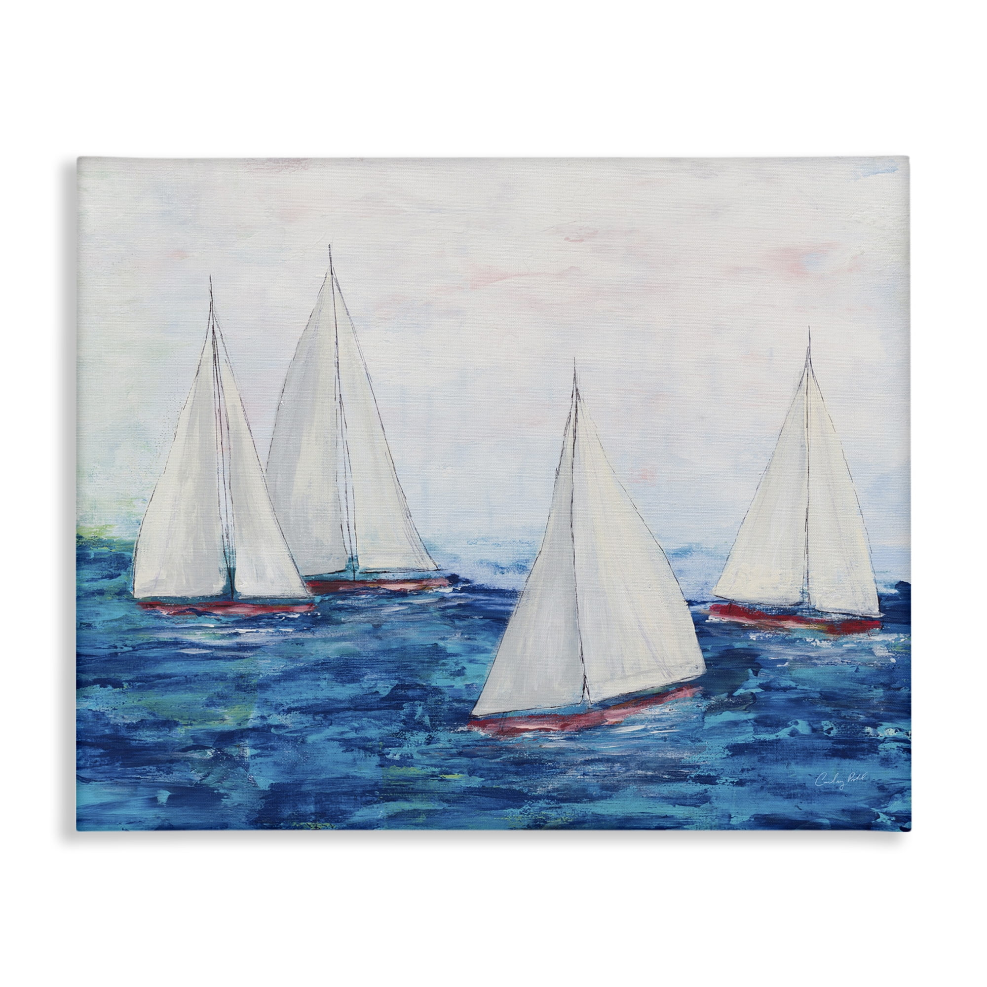 Stupell Industries Sailboat Fleet on Ocean Coastal Painting Gallery Wrapped Canvas Art Print Wall Art, 20 x 16