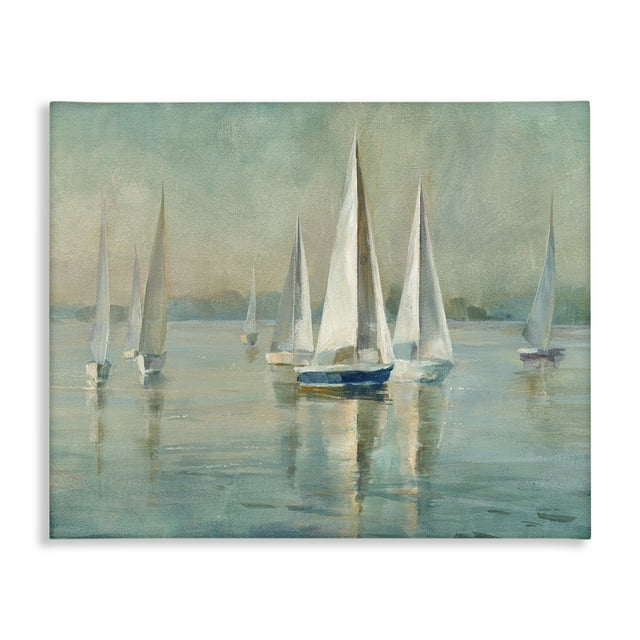 Stupell Industries Sailboats at Sunrise Nautical & Beach Painting Wrapped Canvas Art Print Wall Art, 20 x 16