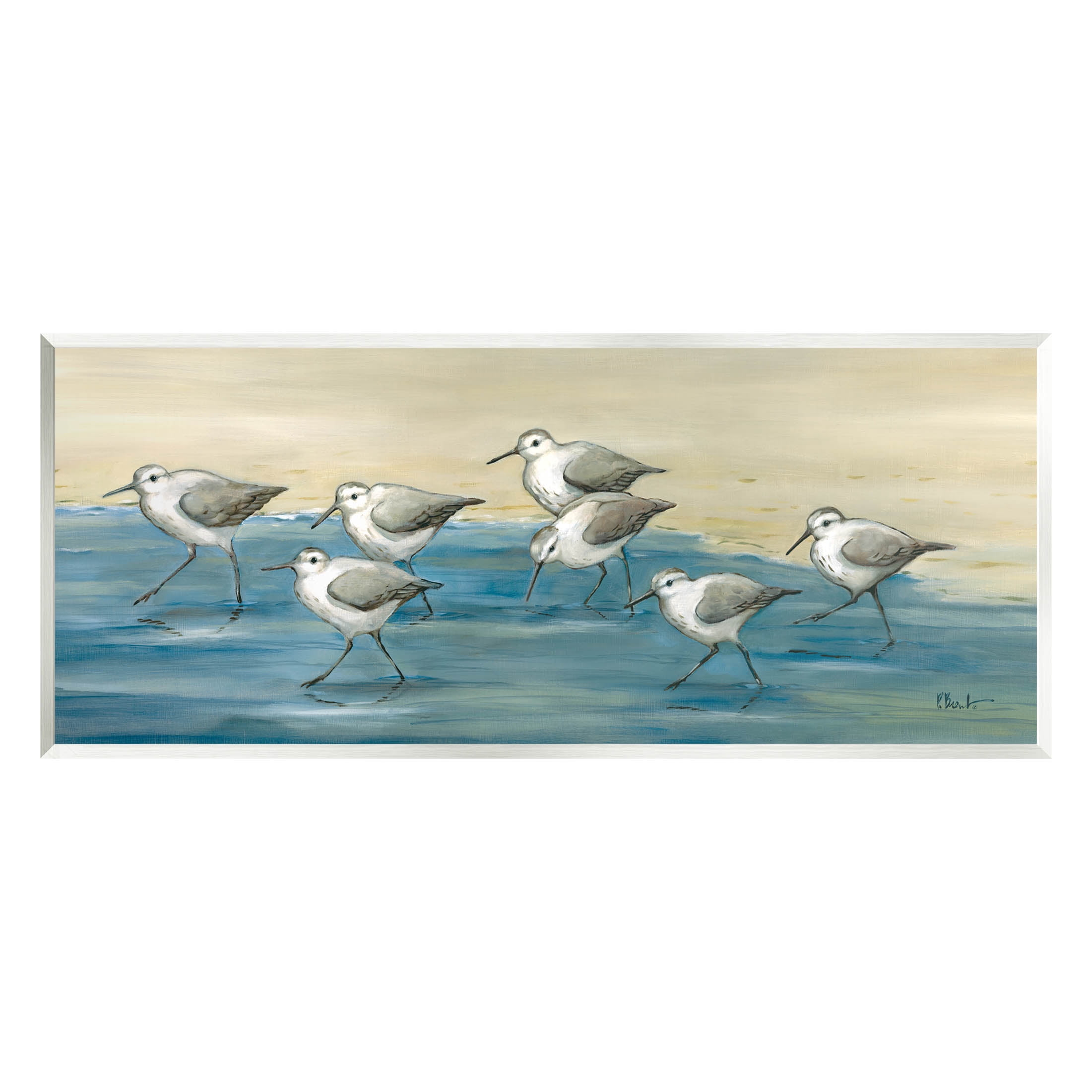 Stupell Industries Sandpiper Bird Flock Beach Shoreline Painting Unframed Art Print Wall Art, Design by Paul Brent