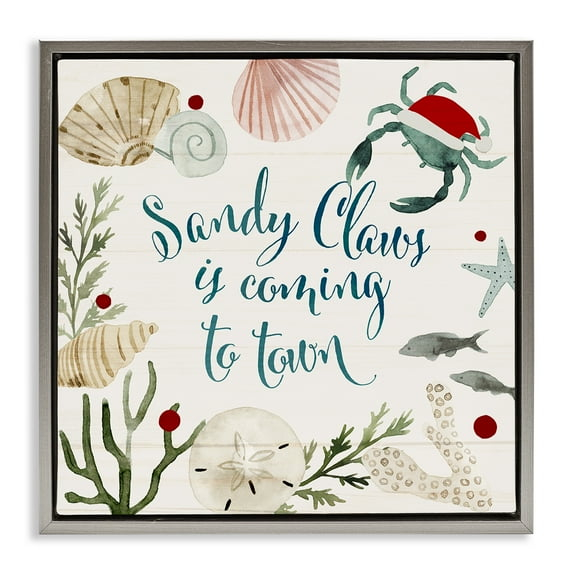 Stupell Industries Santa Claus Nautical Holiday Pun Holiday Painting Gray Floater Framed Canvas Art Print Wall Art, 25 x 25