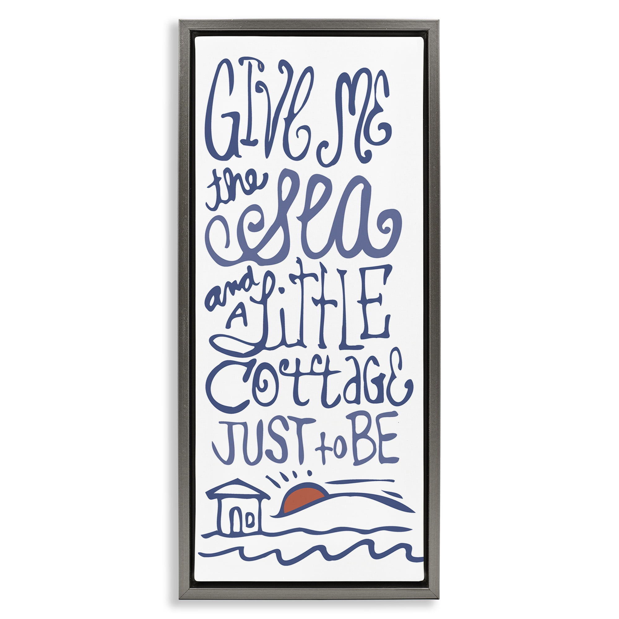 Stupell Industries Sea & Cottage Beach Life Calligraphy Nature Painting Gray Floater Framed Canvas Art Print Wall Art, 11 x 25