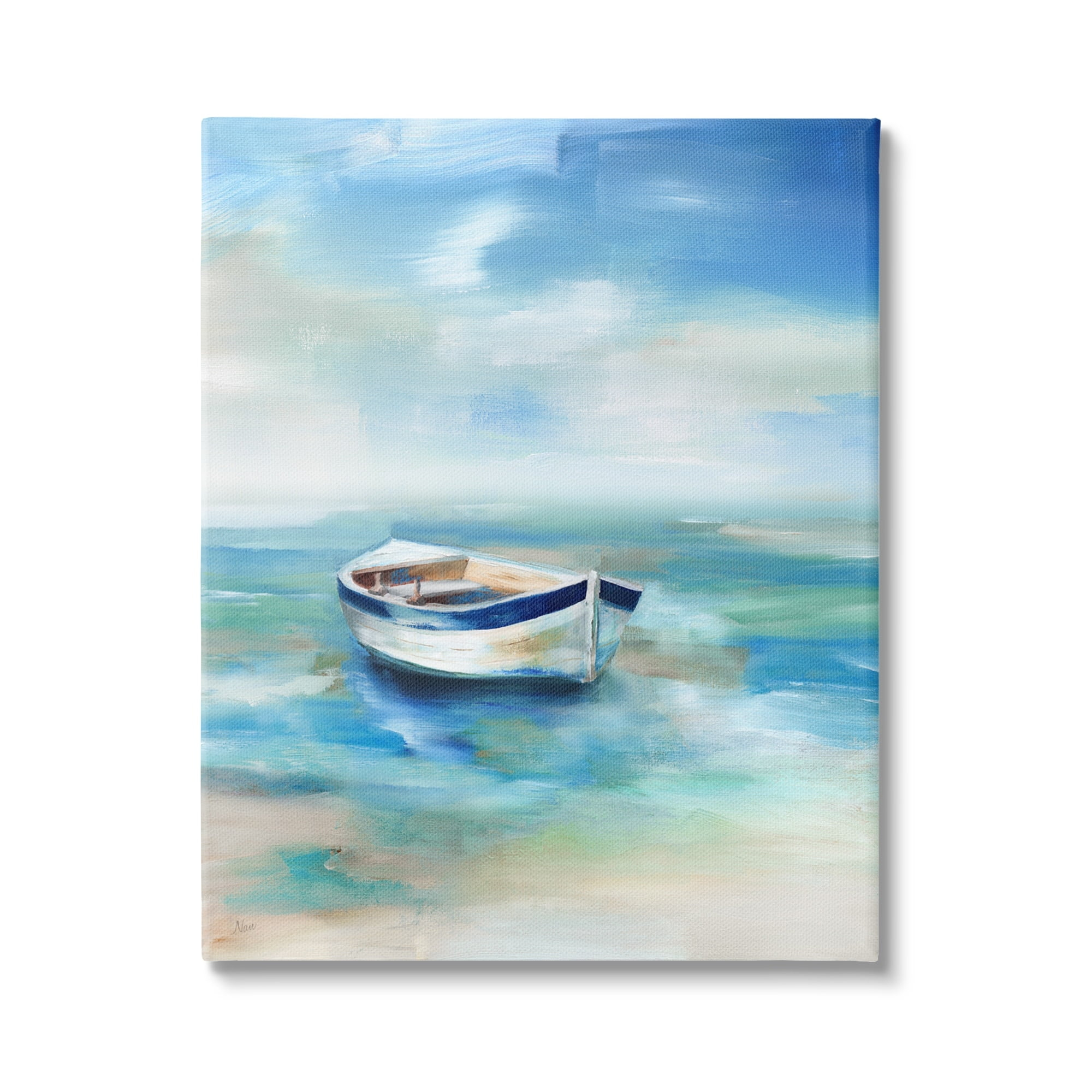 Stupell Industries Serene Misty Morning Row Boat Floating Ocean , 36 x 48, Design by Nan
