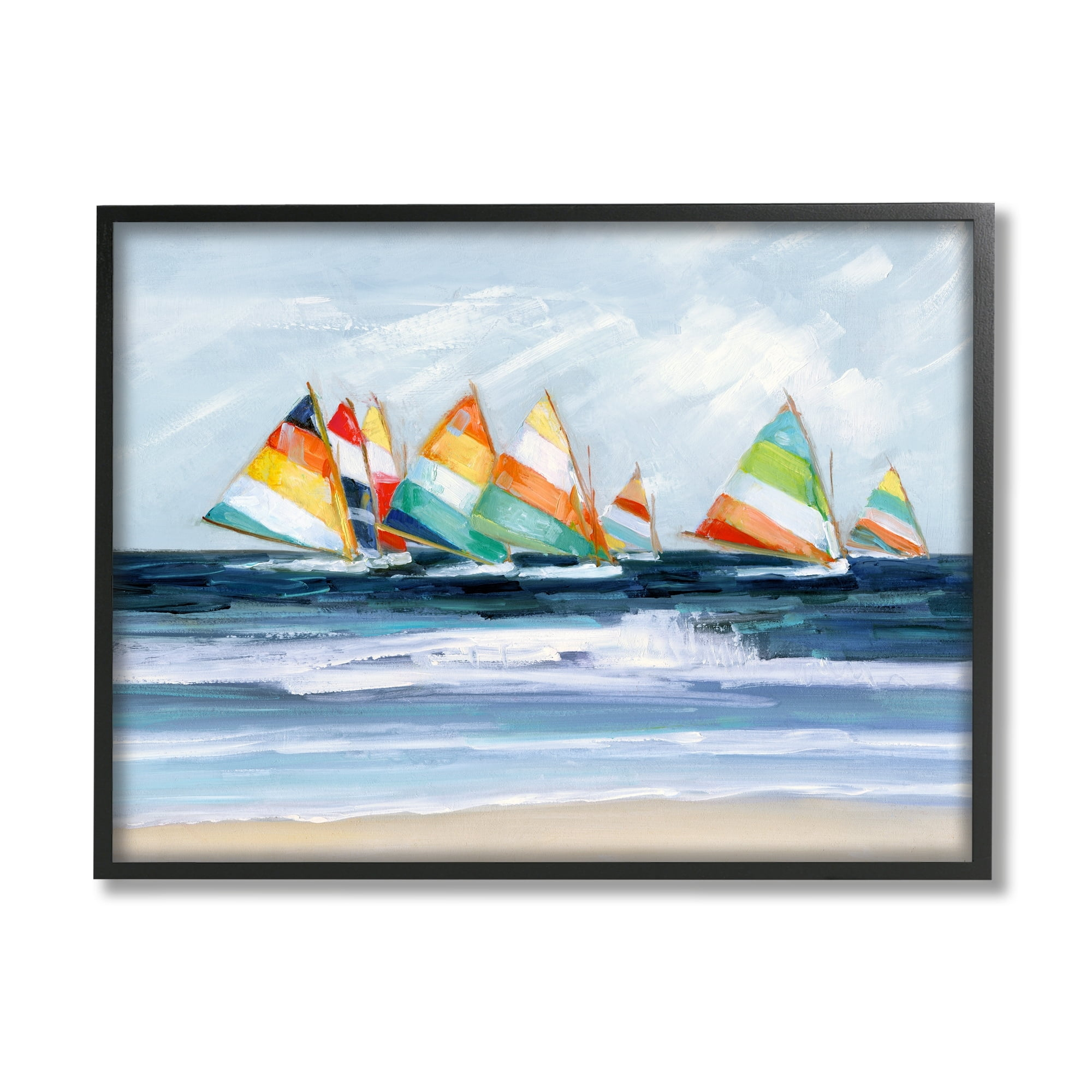 Stupell Industries Shoreline Sailboat Race Striped Sails Coastal Painting, 14 x 11, Design by Sally Swatland