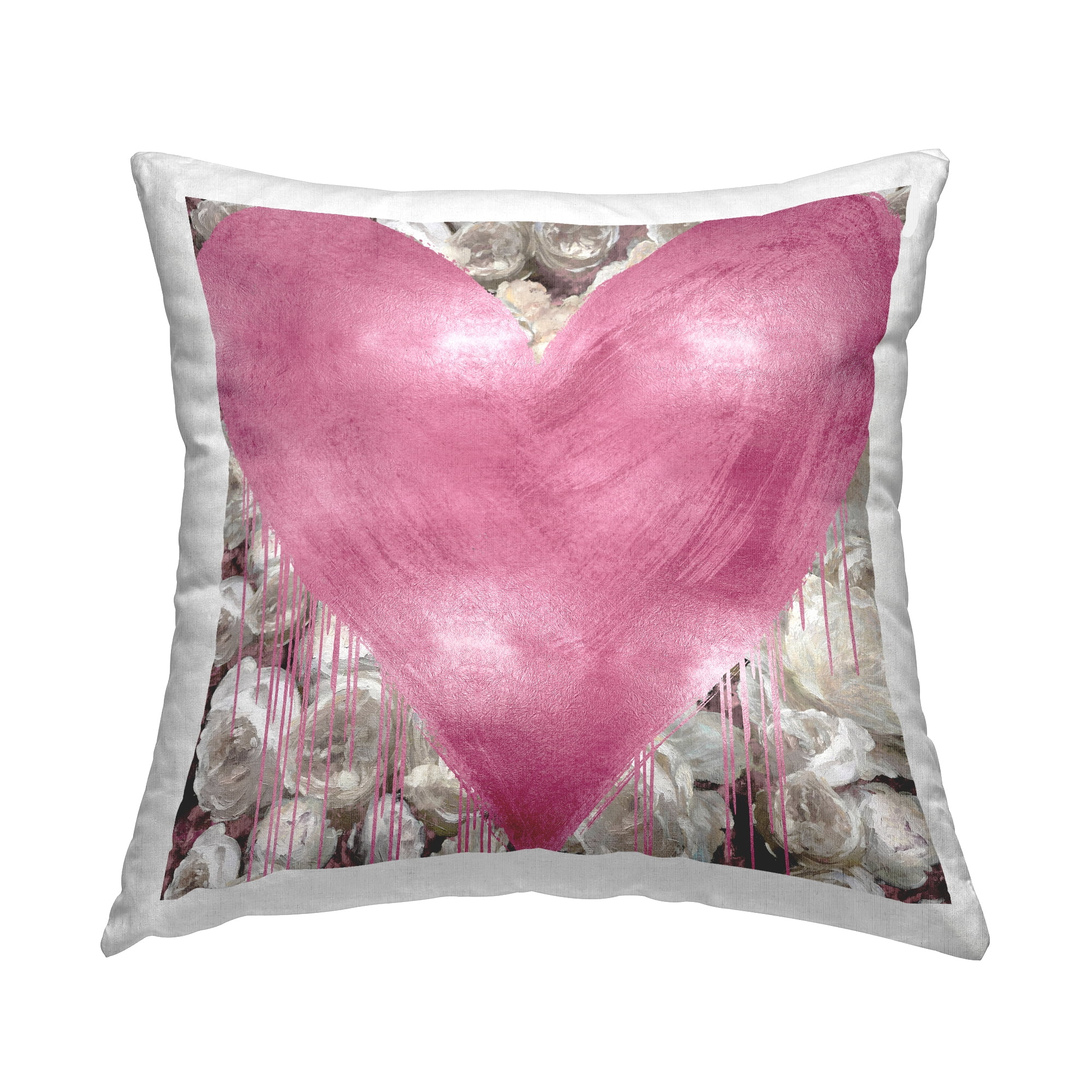 Stupell Industries Street Style Pink Heart Rose Blossom Flowers Design by Lindsay Rodgers Throw Pillow