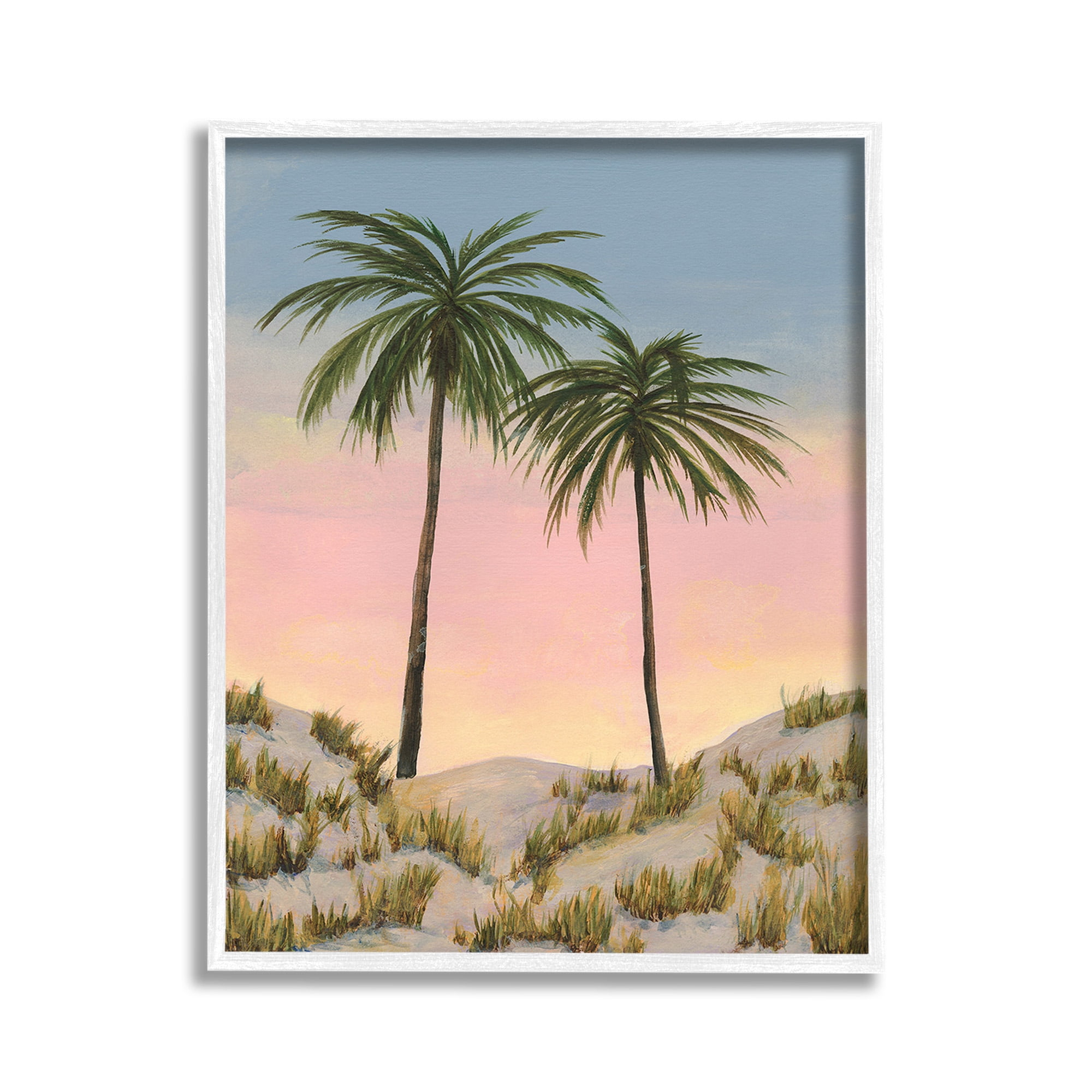 Stupell Industries Sunrise Palm Trees Landscape Painting White Framed Art Print Wall Art, 11 x 14