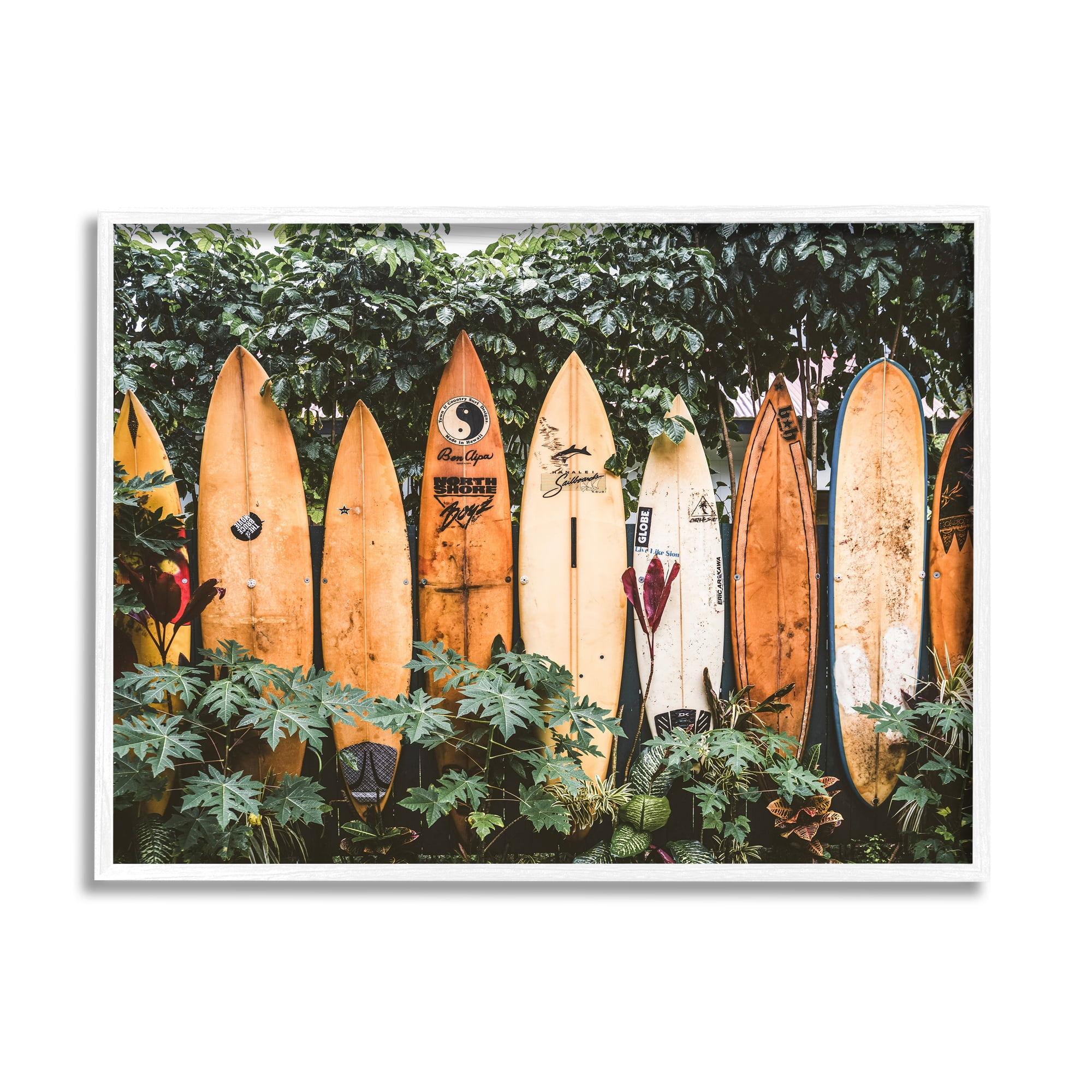 Stupell Industries Surf Boards in Nature Sports Photography White Framed Art Print Wall Art, 20 x 16