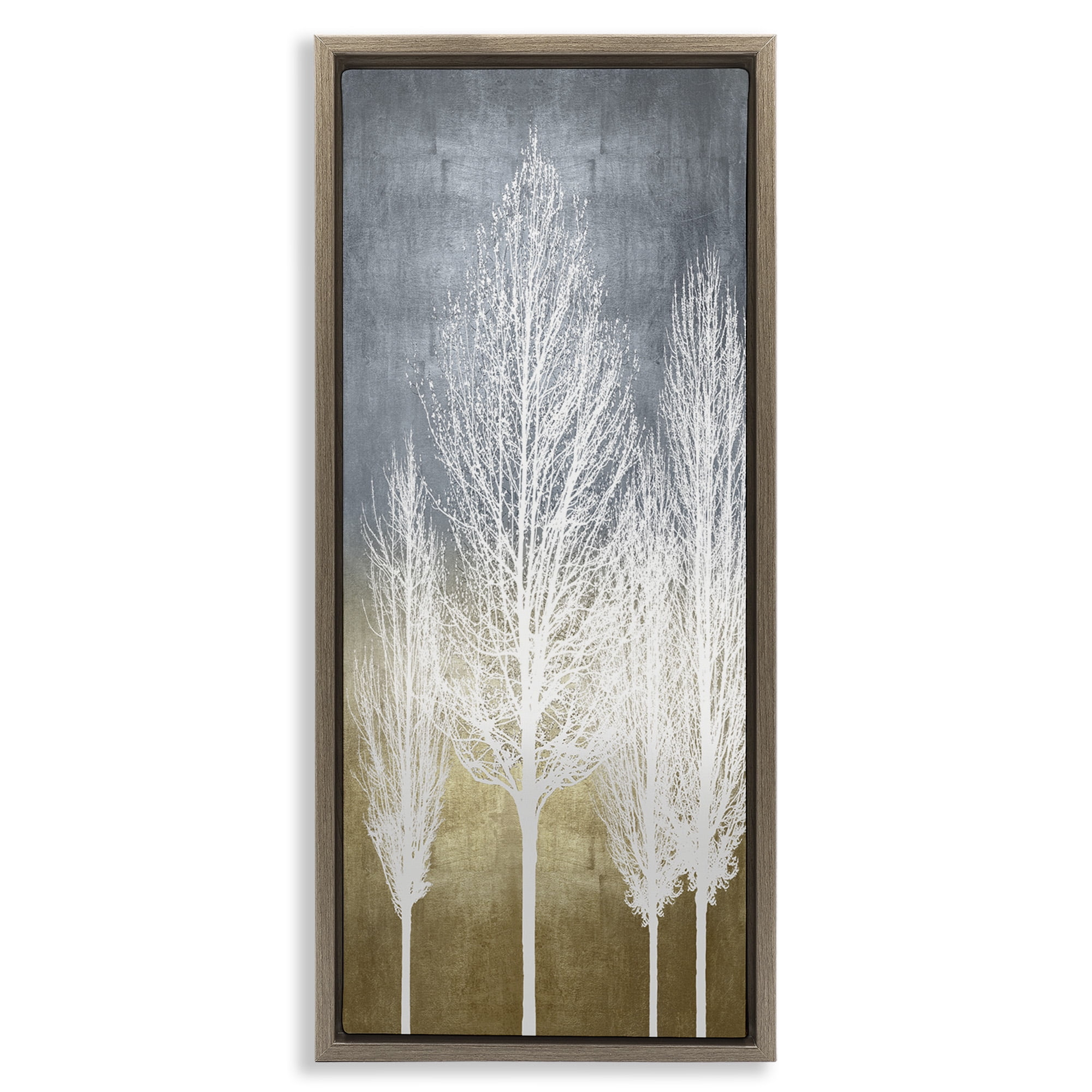 Stupell Industries Tall Tree Silhouettes Abstraction Landscape Painting Brown Floater Framed Canvas Art Print Wall Art, 15 x 31